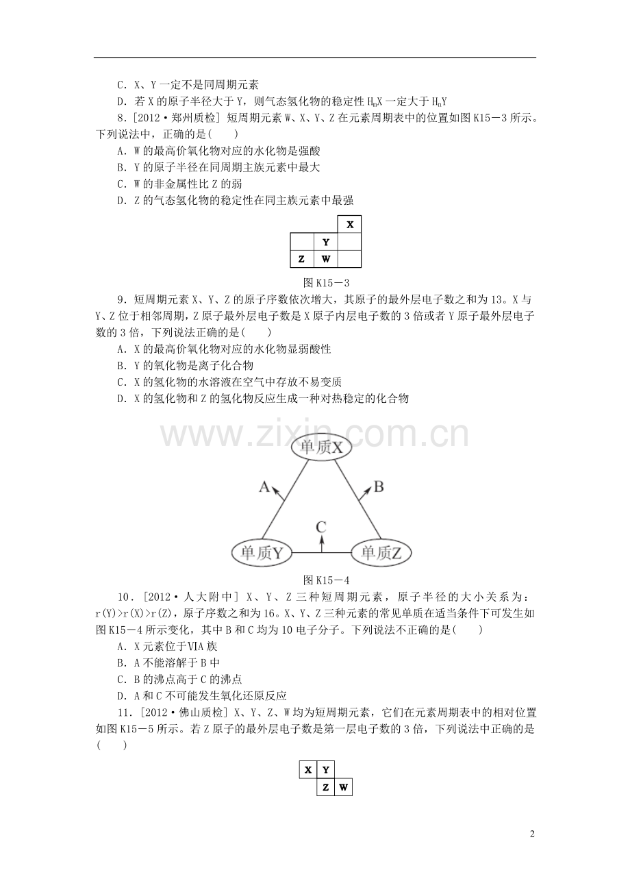 (全国通用)2014届高考化学一轮复习方案-课时作业(十五)-B第15讲-元素周期律、元素周期表(含解析).doc_第2页