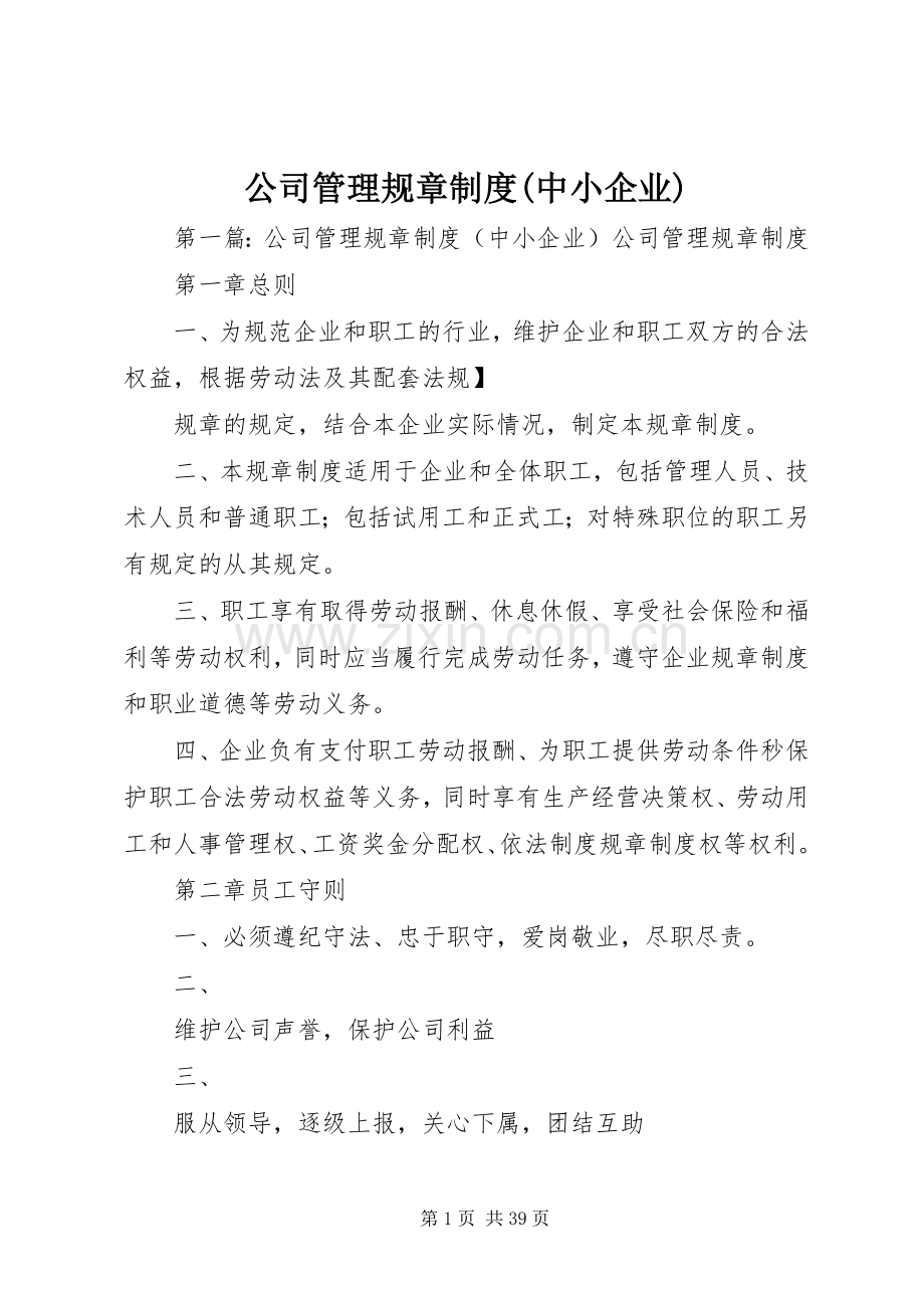 公司管理规章规章制度(中小企业).docx_第1页