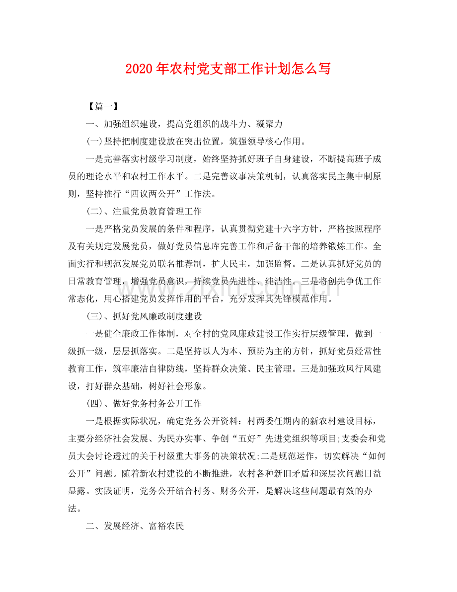 2020年农村党支部工作计划怎么写 .docx_第1页