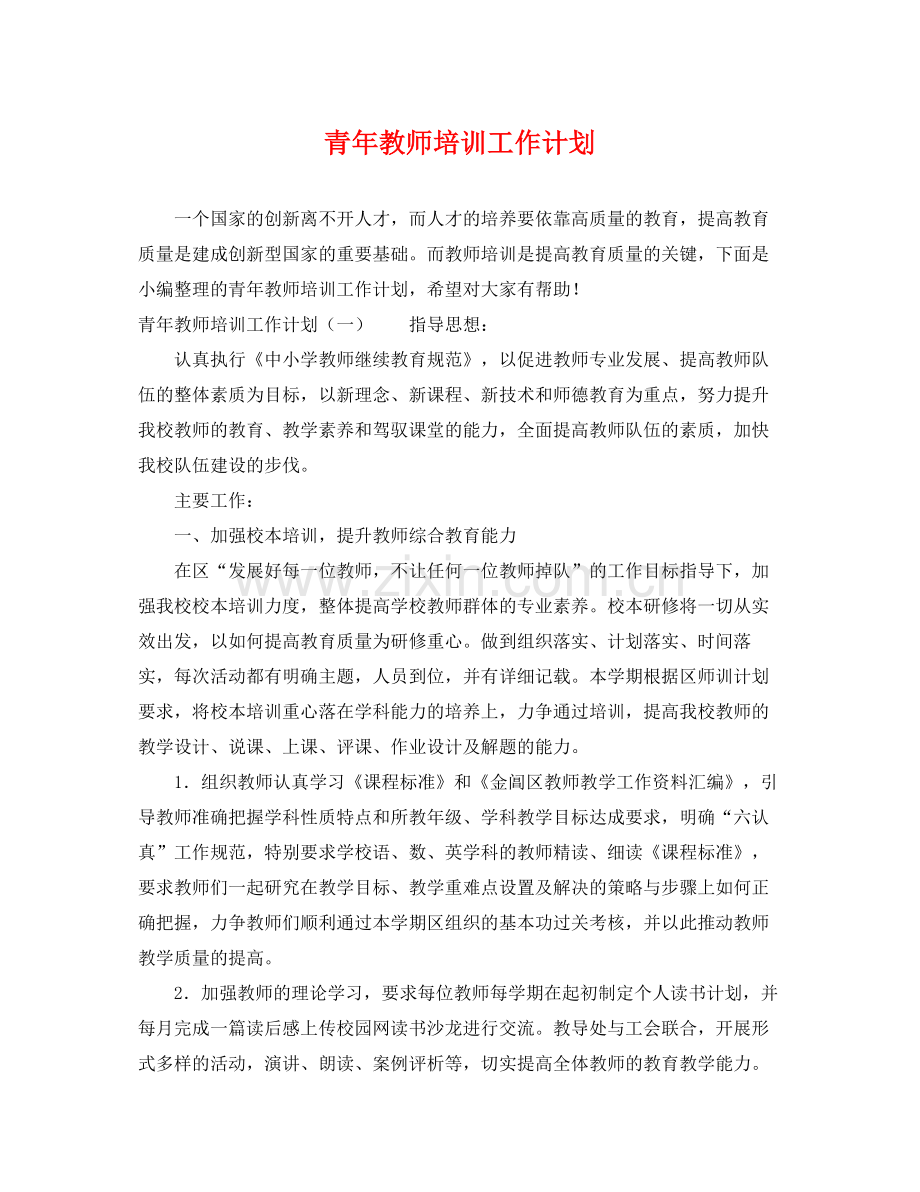 青年教师培训工作计划2 .docx_第1页