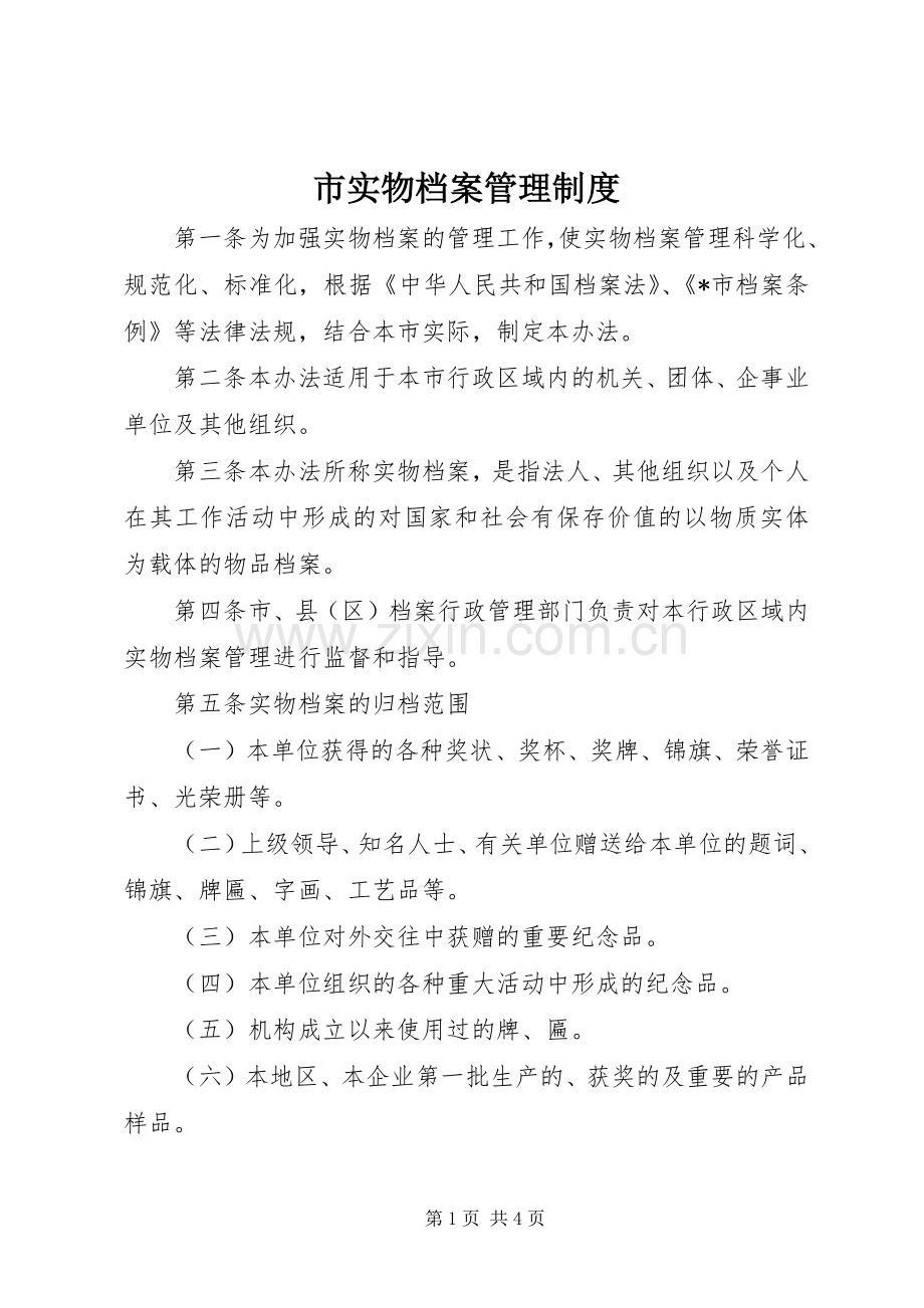 市实物档案管理规章制度.docx_第1页