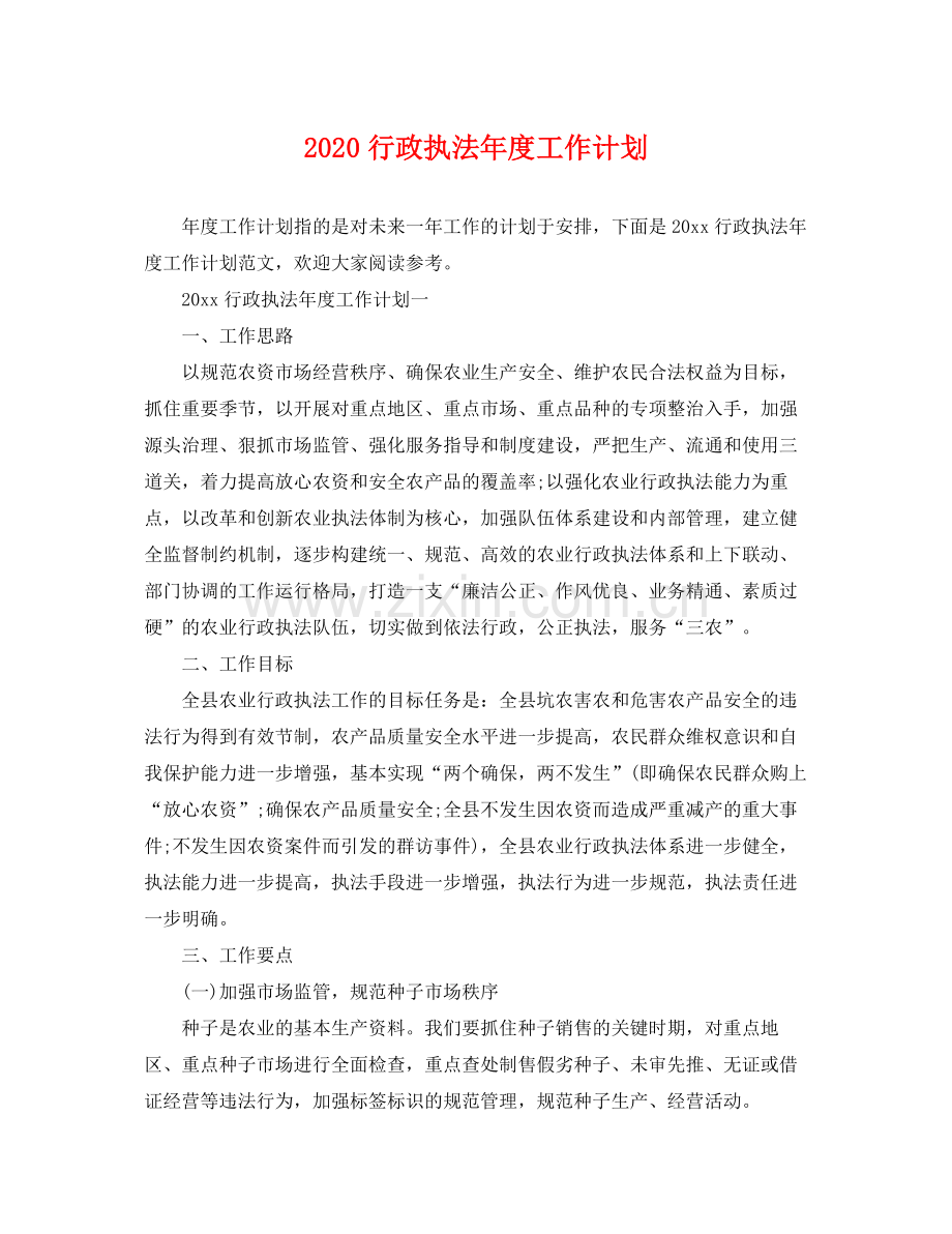 行政执法年度工作计划 .docx_第1页