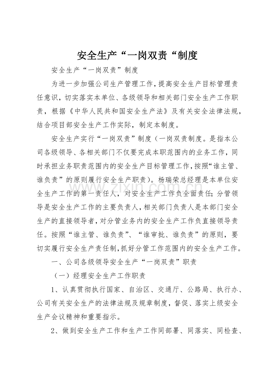 安全生产“一岗双责“规章制度细则.docx_第1页