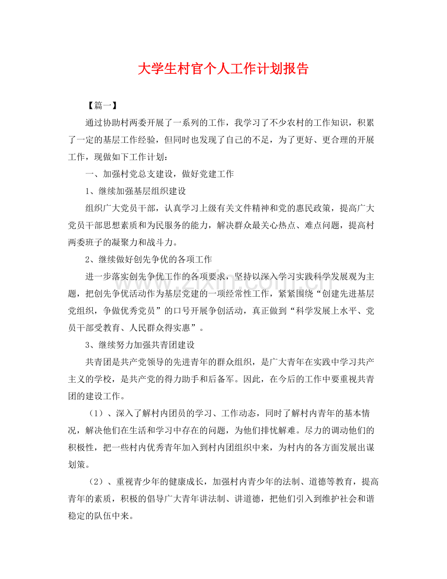 大学生村官个人工作计划报告 .docx_第1页