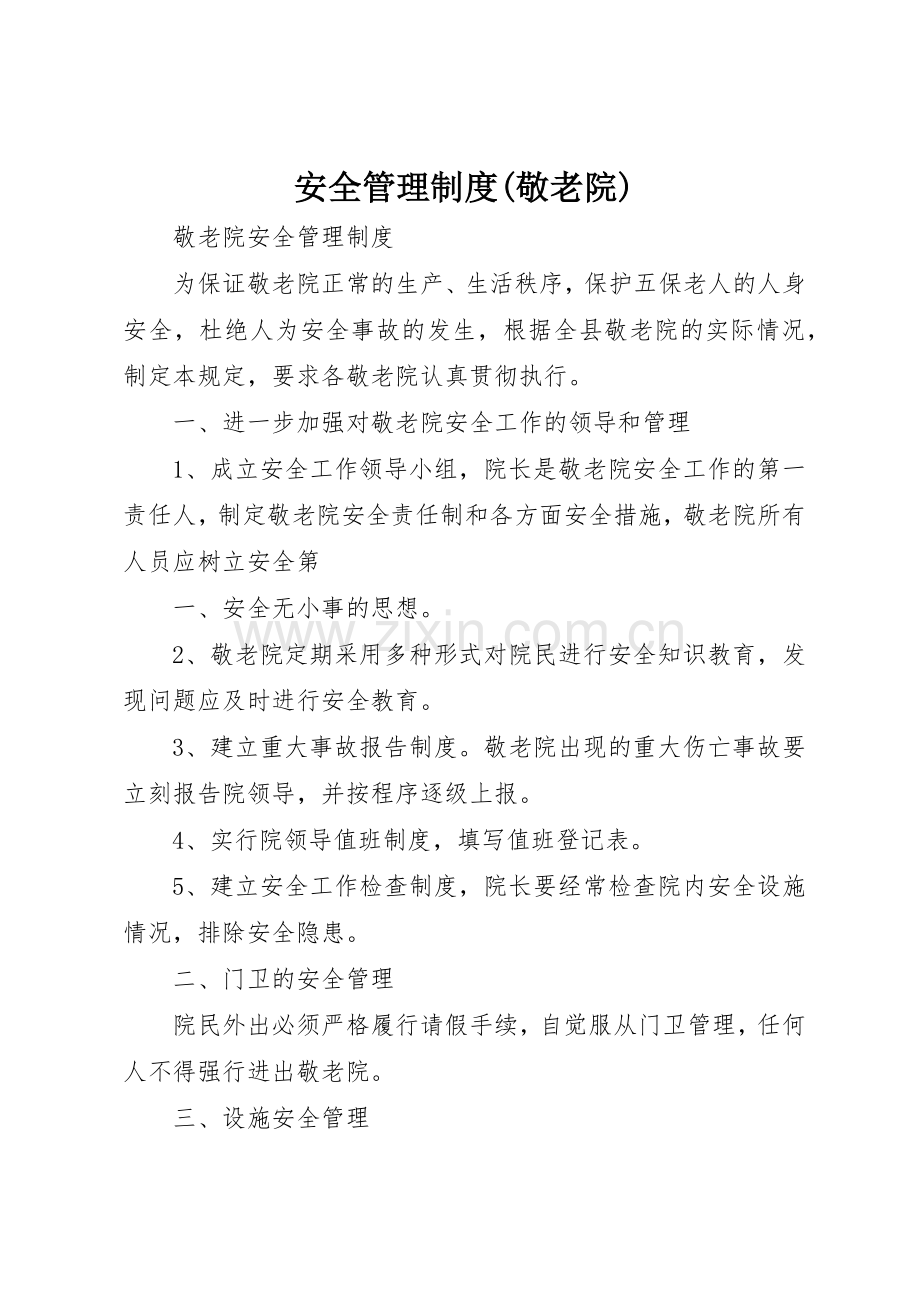 安全管理规章制度细则(敬老院).docx_第1页