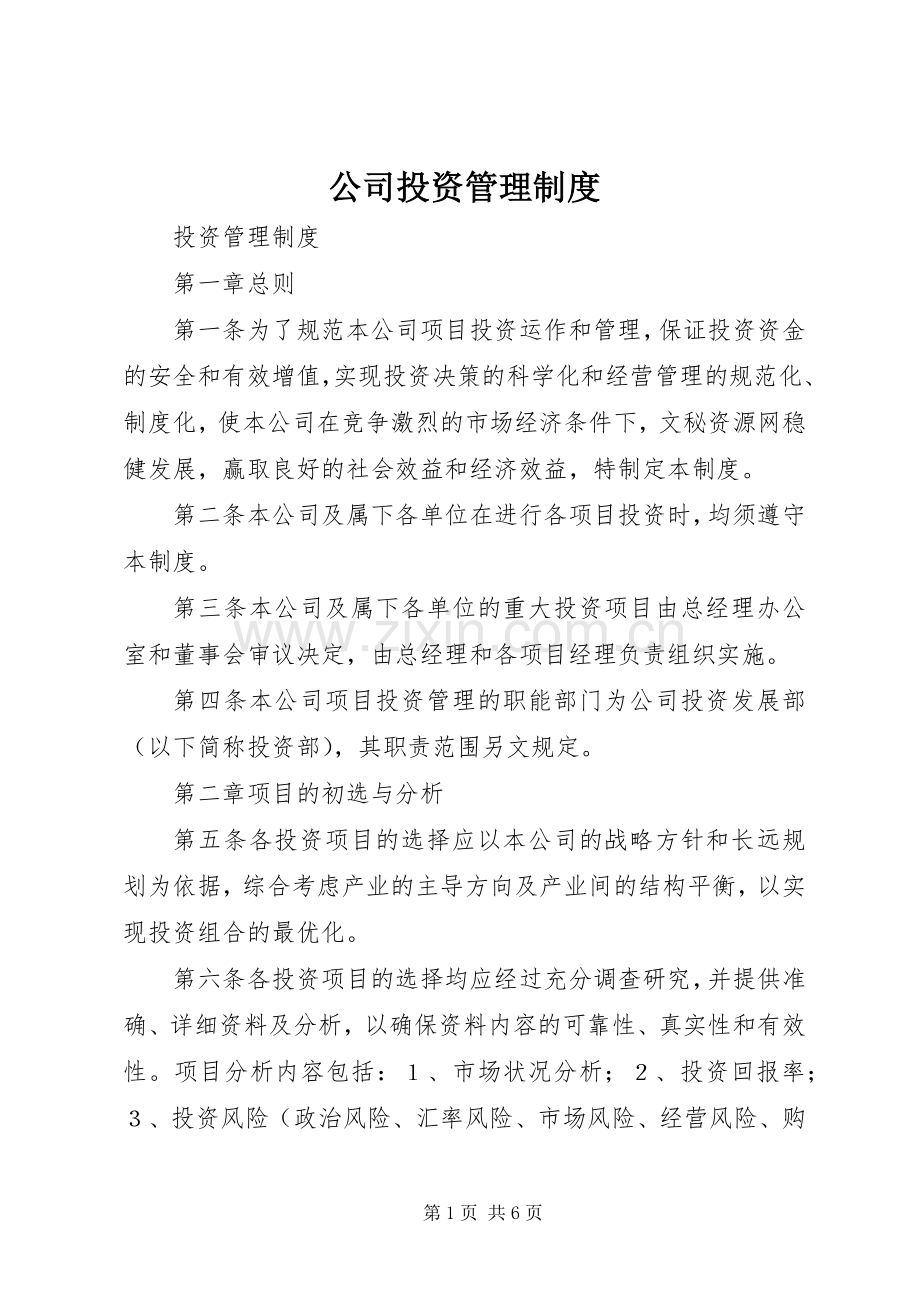 公司投资管理规章制度(3).docx_第1页