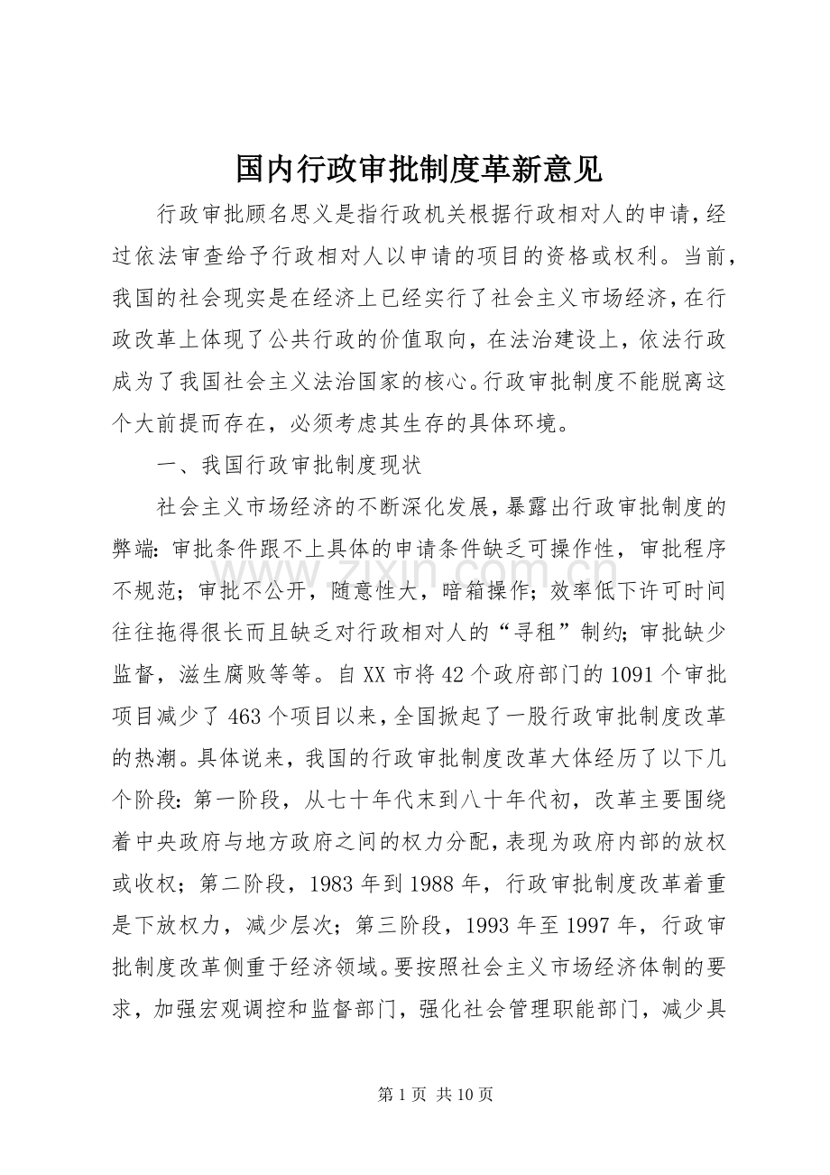 国内行政审批规章制度革新意见.docx_第1页