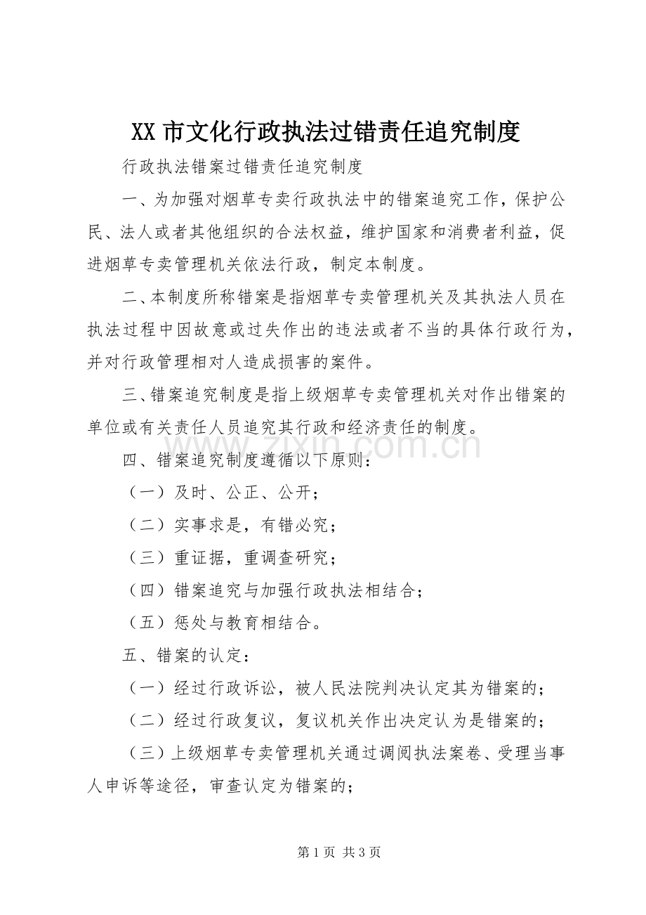 市文化行政执法过错责任追究规章制度细则.docx_第1页