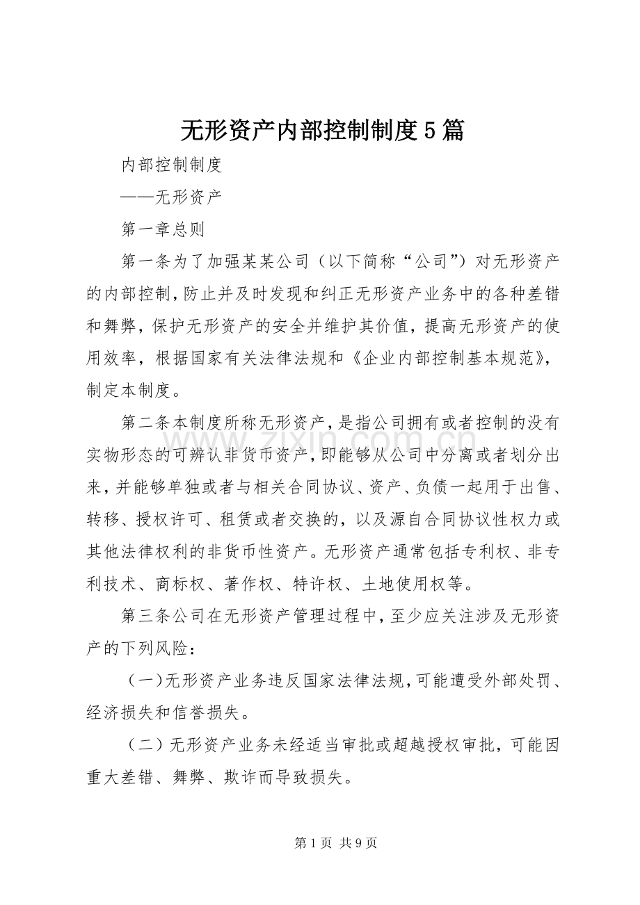 无形资产内部控制规章制度5篇 .docx_第1页