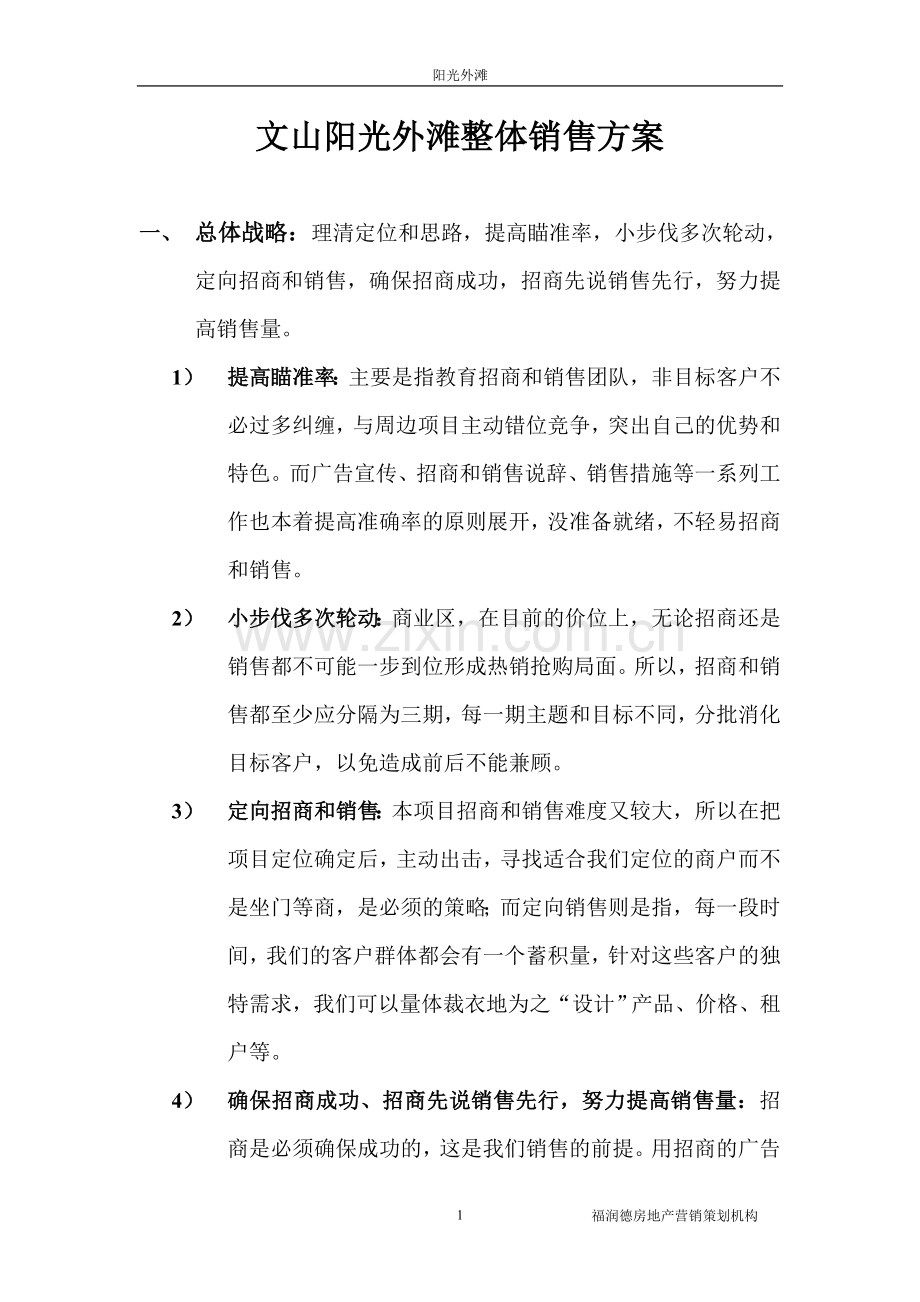 文山阳光外滩整体销售方案：商业销售方案.doc_第1页