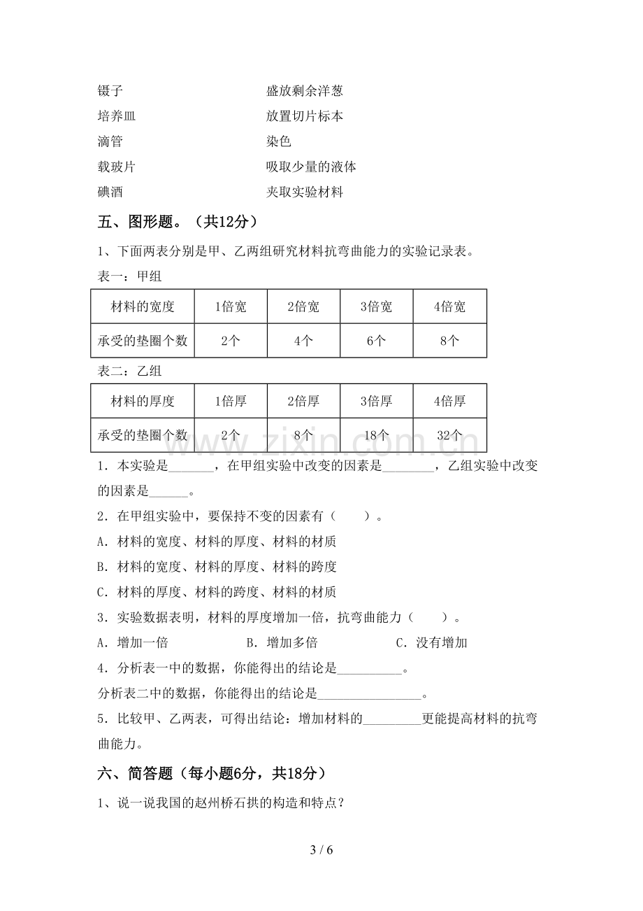 人教版六年级科学下册期中测试卷及参考答案.doc_第3页