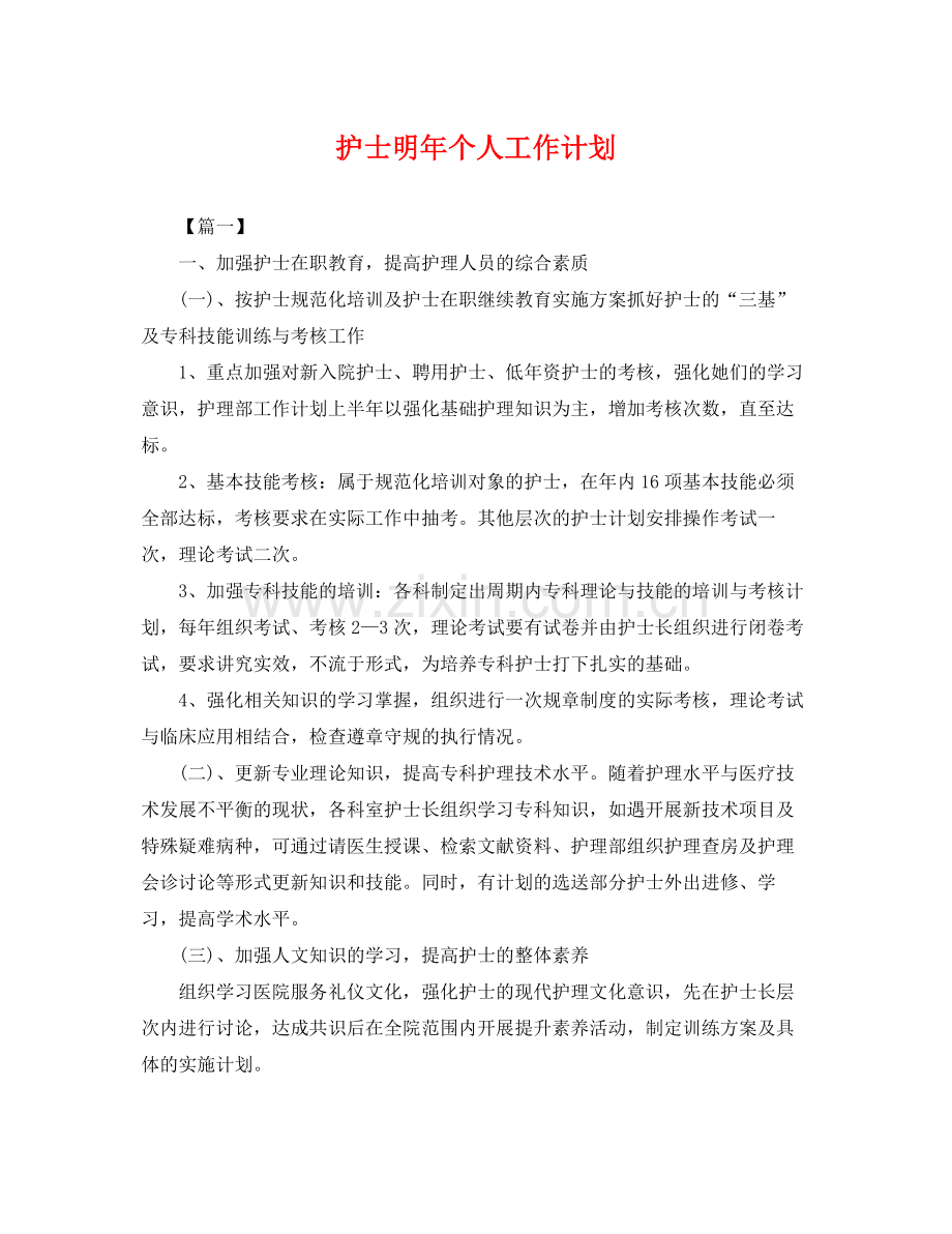 护士明年个人工作计划 .docx_第1页