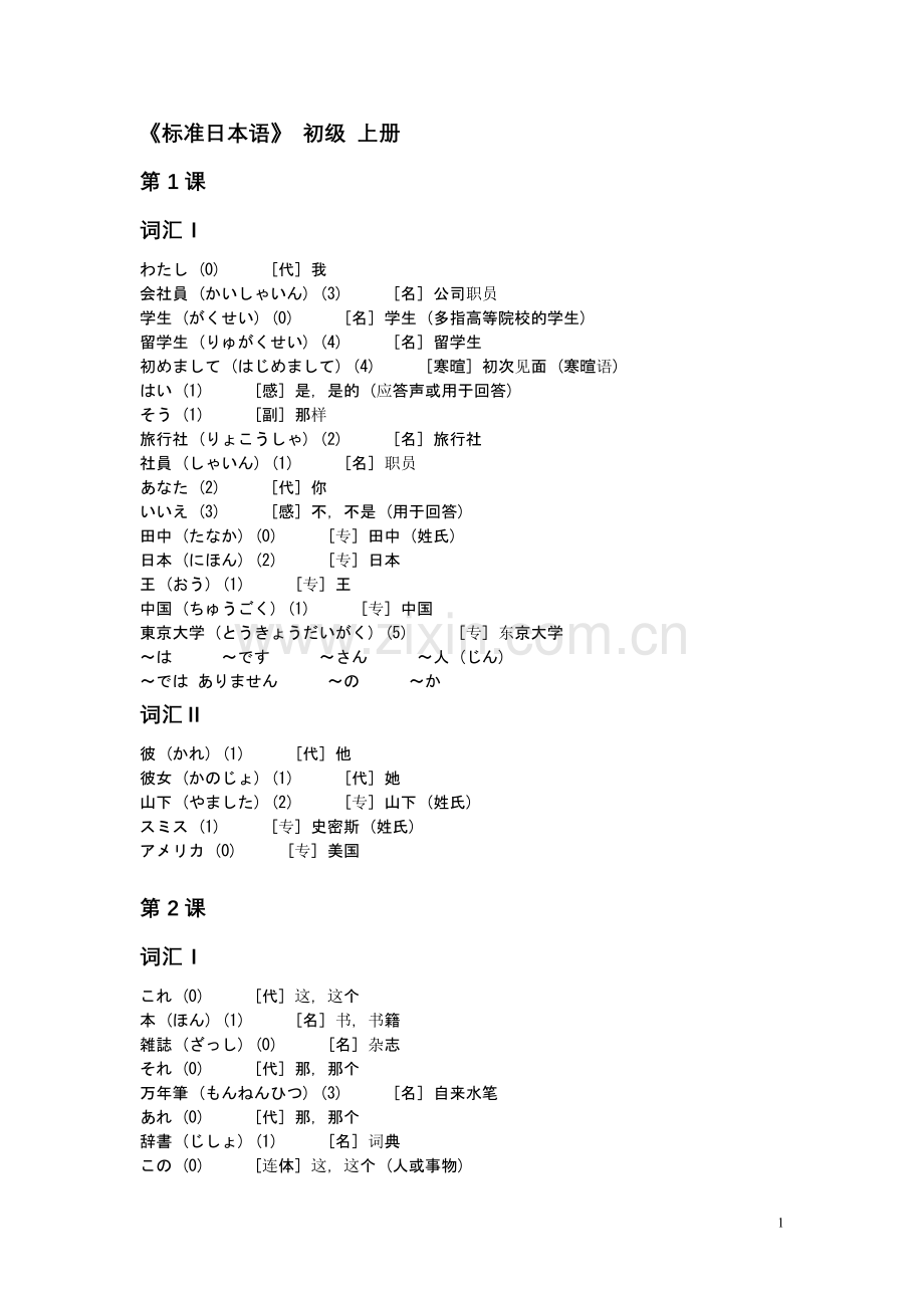 《标准日本语》_初级_上册_单词.doc_第1页