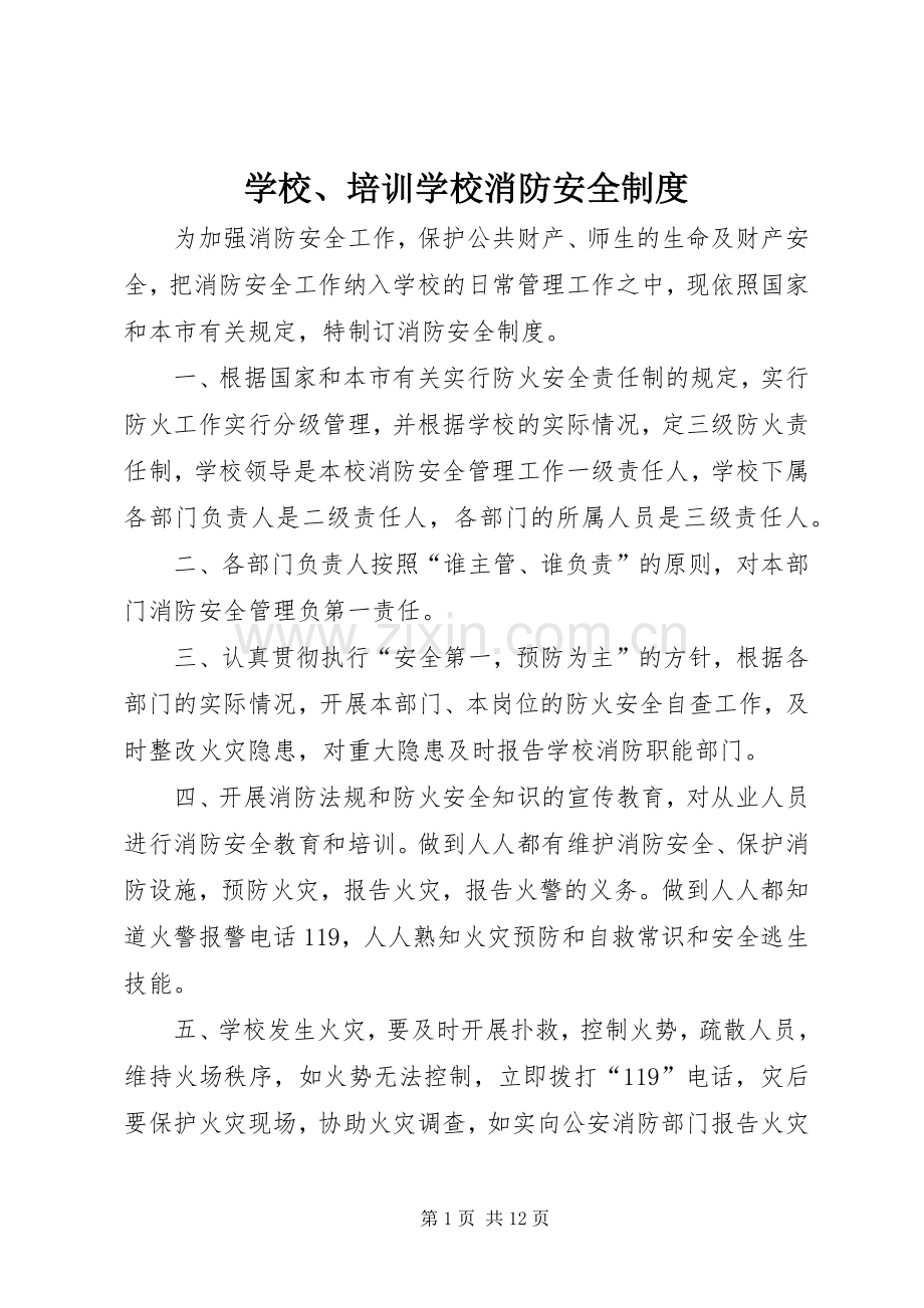 学校、培训学校消防安全规章制度.docx_第1页