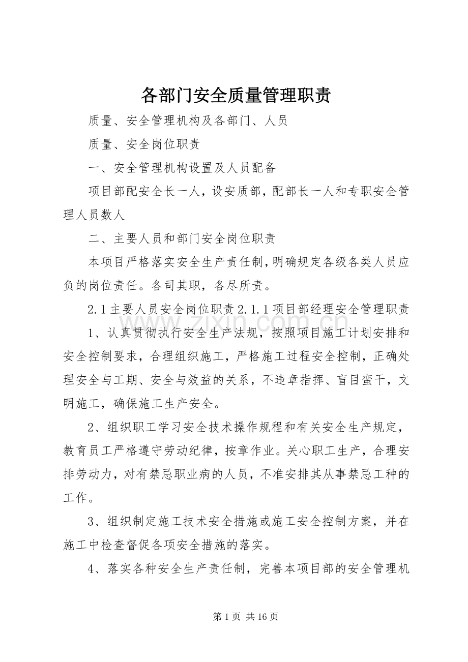 各部门安全质量管理职责要求.docx_第1页