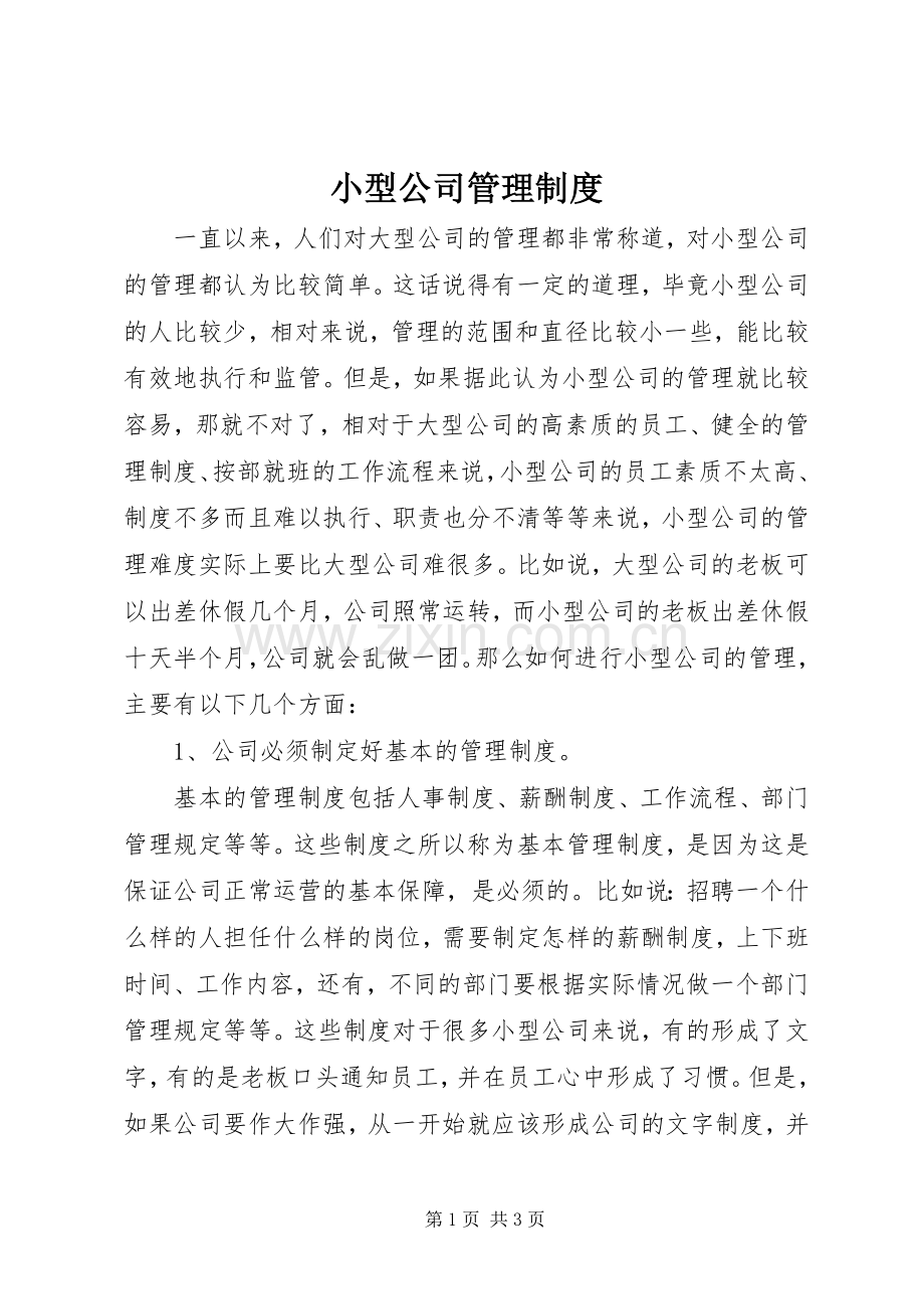 小型公司管理规章制度.docx_第1页