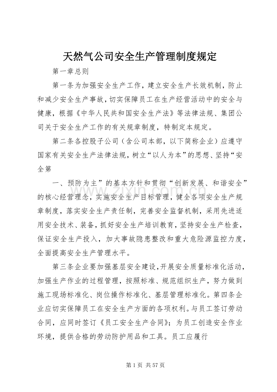 天然气公司安全生产管理规章制度规定.docx_第1页