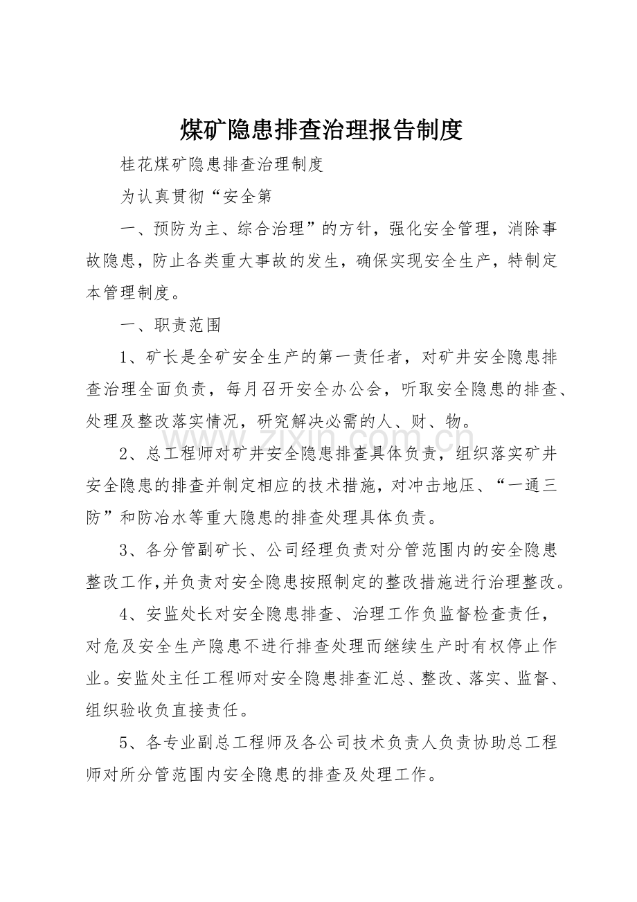 煤矿隐患排查治理报告规章制度细则.docx_第1页