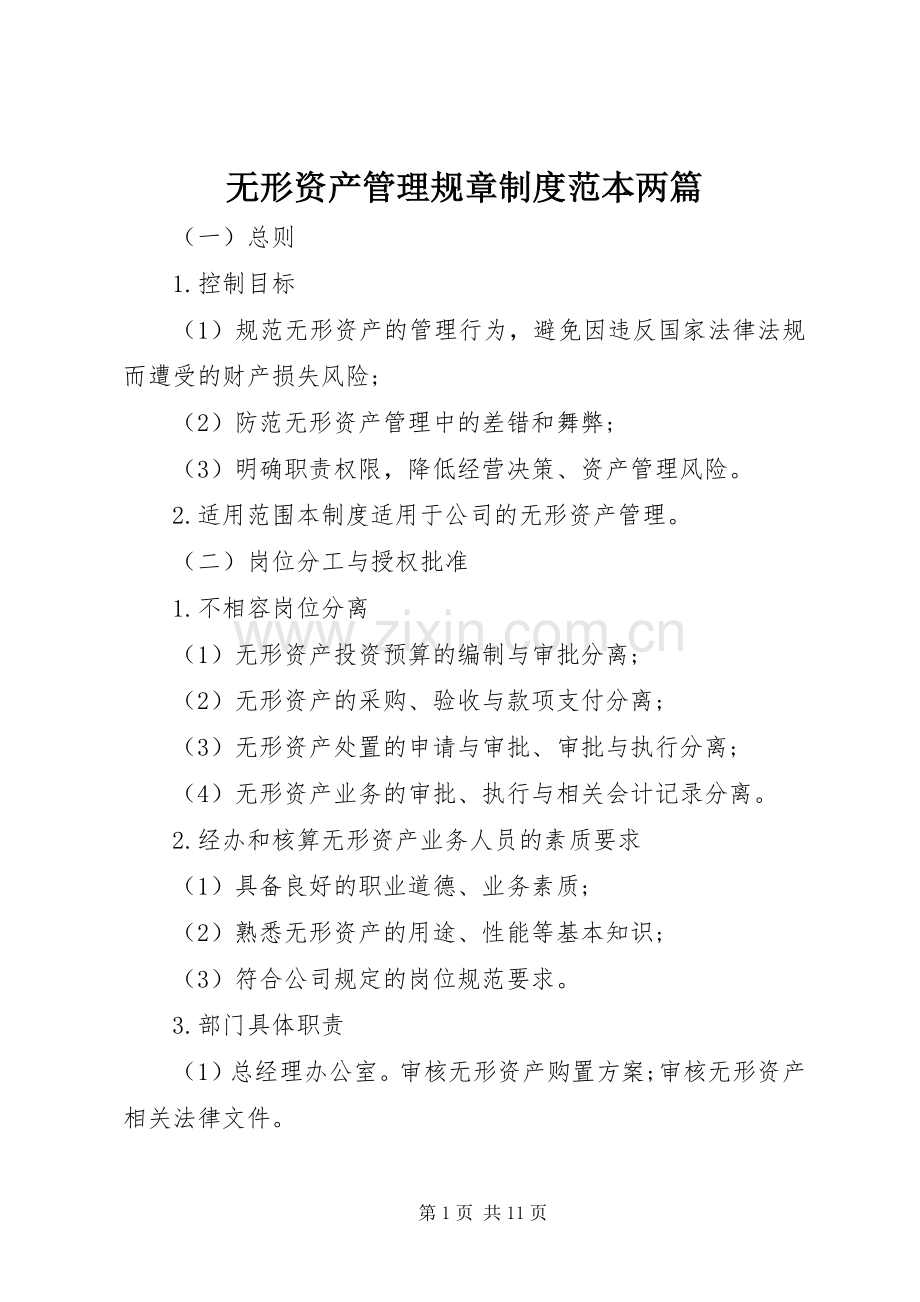 无形资产管理规章规章制度范本两篇.docx_第1页