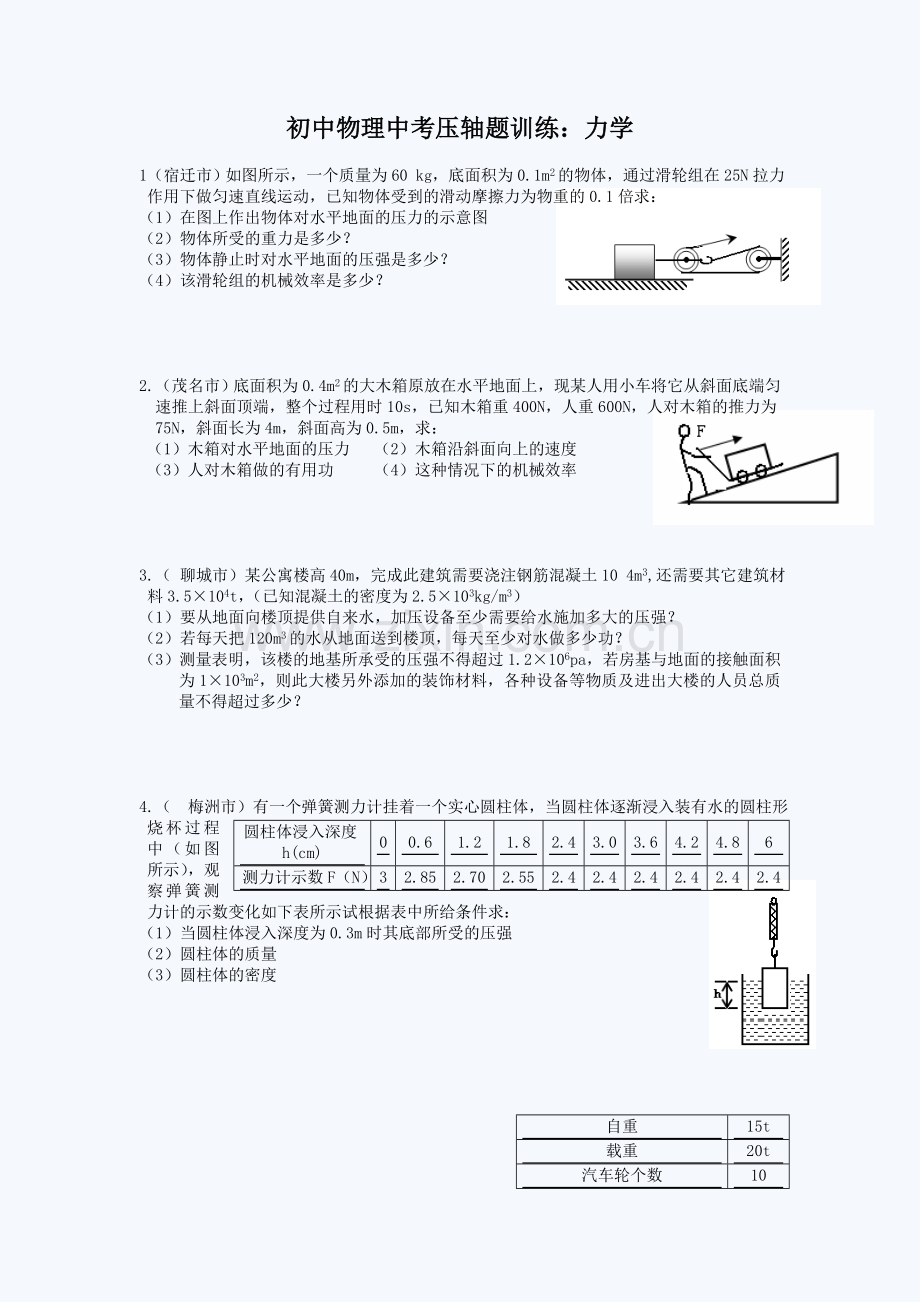 初中物理中考压轴题训练：力学.doc_第1页