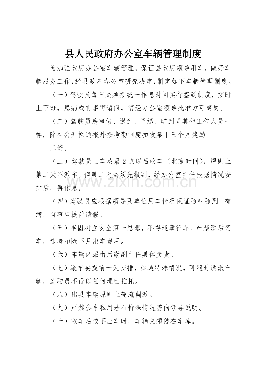 县人民政府办公室车辆管理规章制度细则.docx_第1页