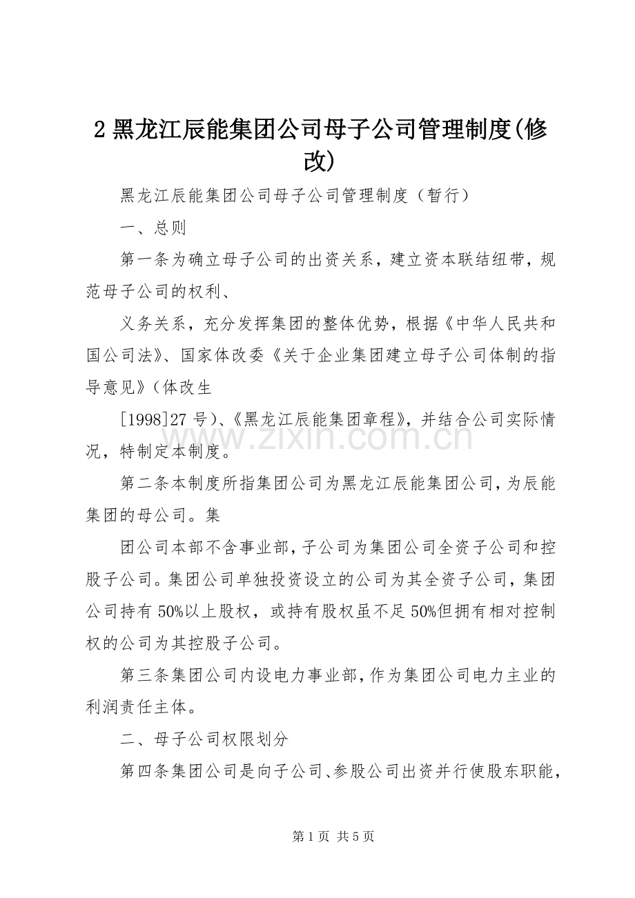 黑龙江辰能集团公司母子公司管理规章制度(修改).docx_第1页