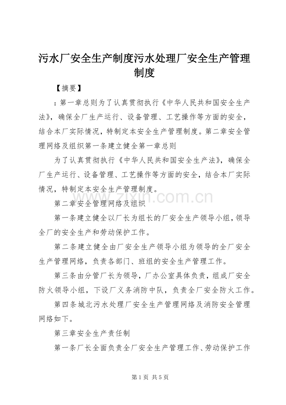 污水厂安全生产规章制度污水处理厂安全生产管理规章制度.docx_第1页