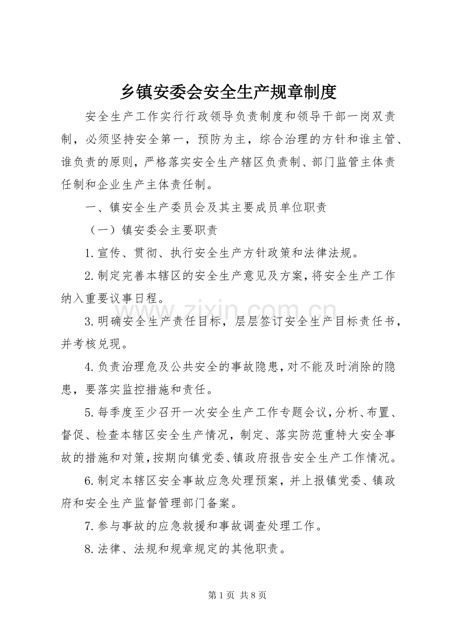 乡镇安委会安全生产规章规章制度.docx_第1页