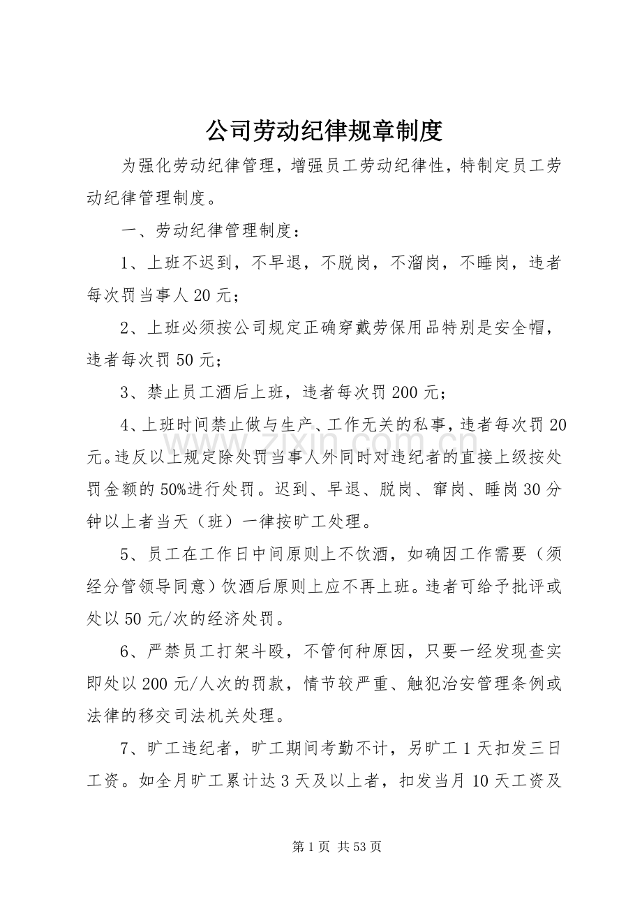 公司劳动纪律规章规章制度 .docx_第1页