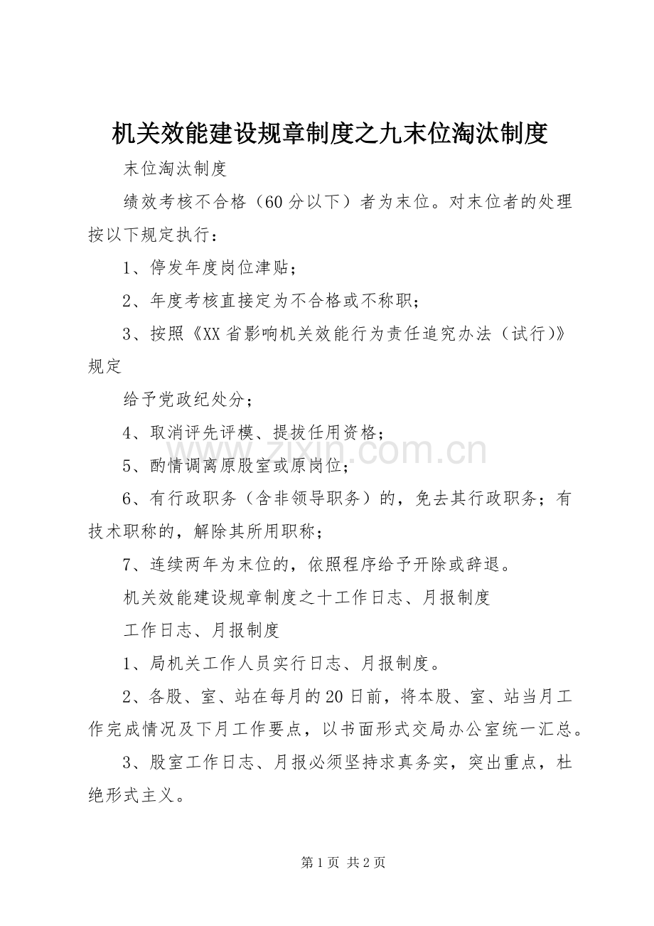 机关效能建设规章规章制度之九末位淘汰规章制度 .docx_第1页