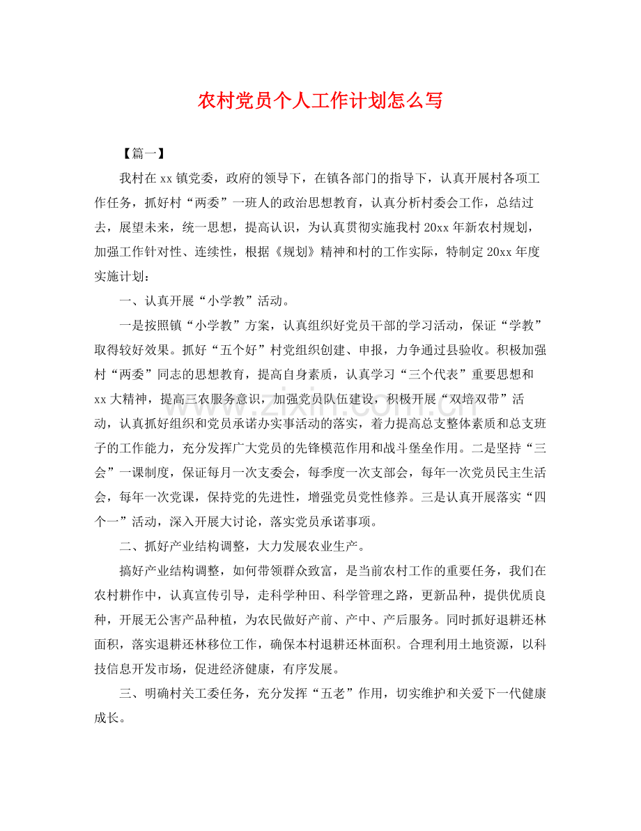 农村党员个人工作计划怎么写 .docx_第1页