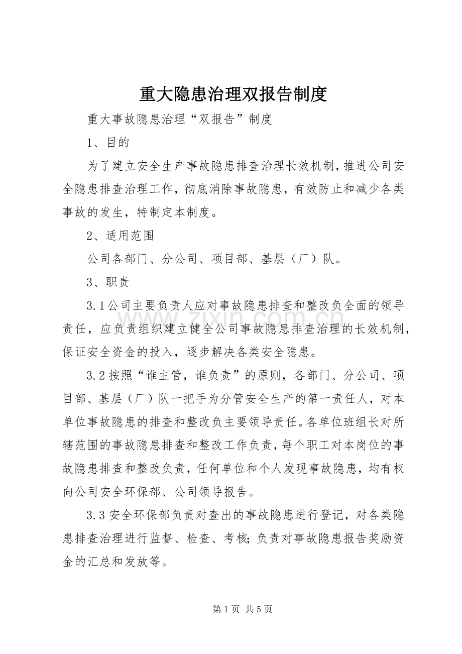 重大隐患治理双报告管理规章制度.docx_第1页