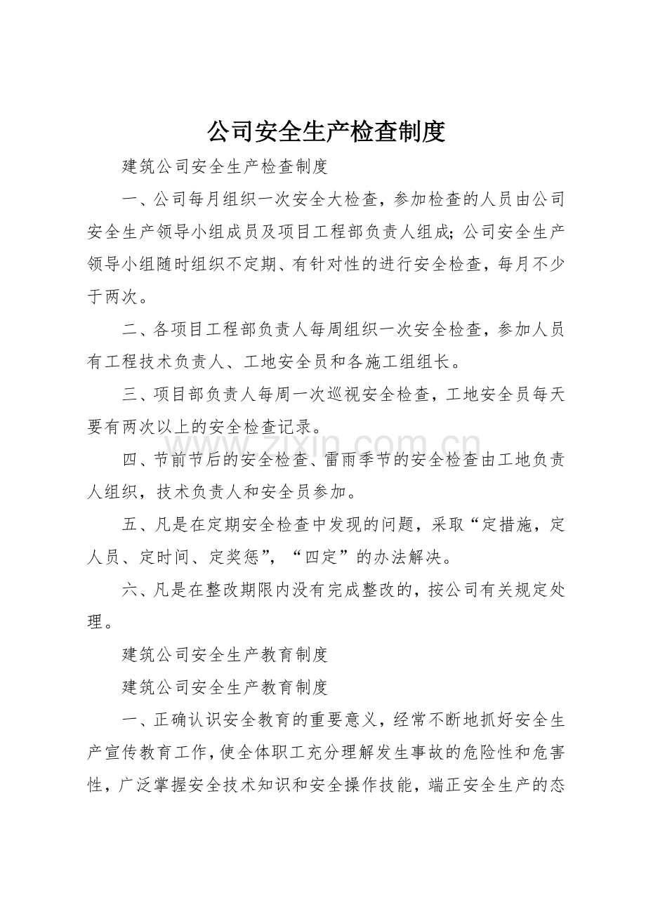 公司安全生产检查管理规章制度.docx_第1页