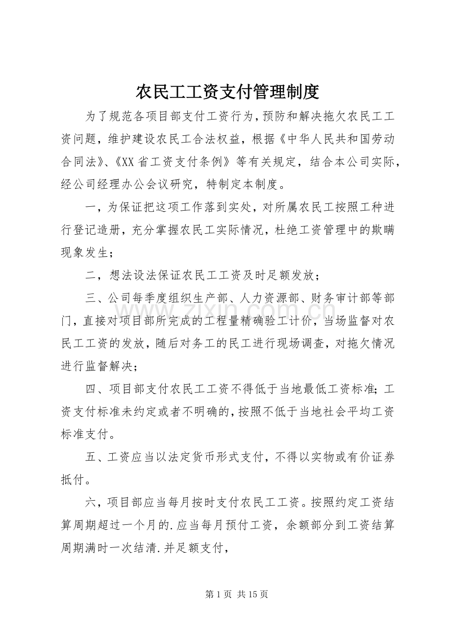 农民工工资支付管理规章制度.docx_第1页