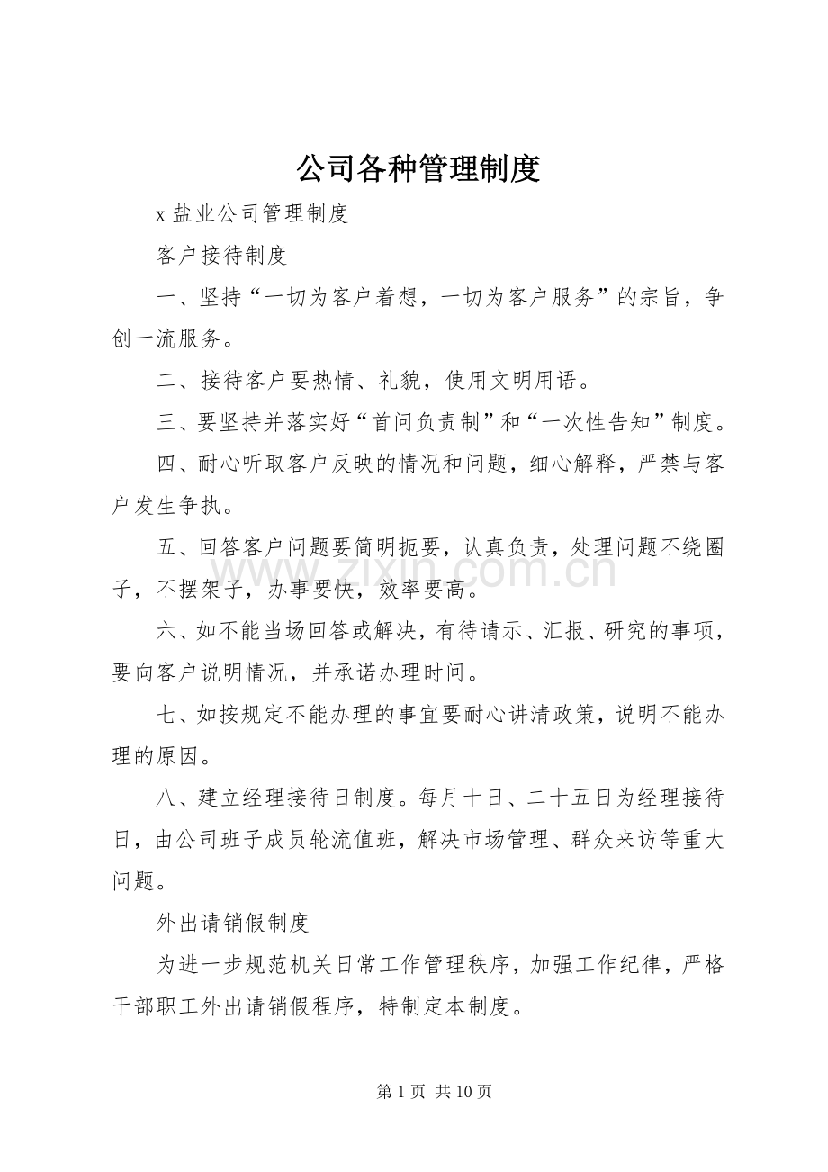 公司各种管理规章制度.docx_第1页