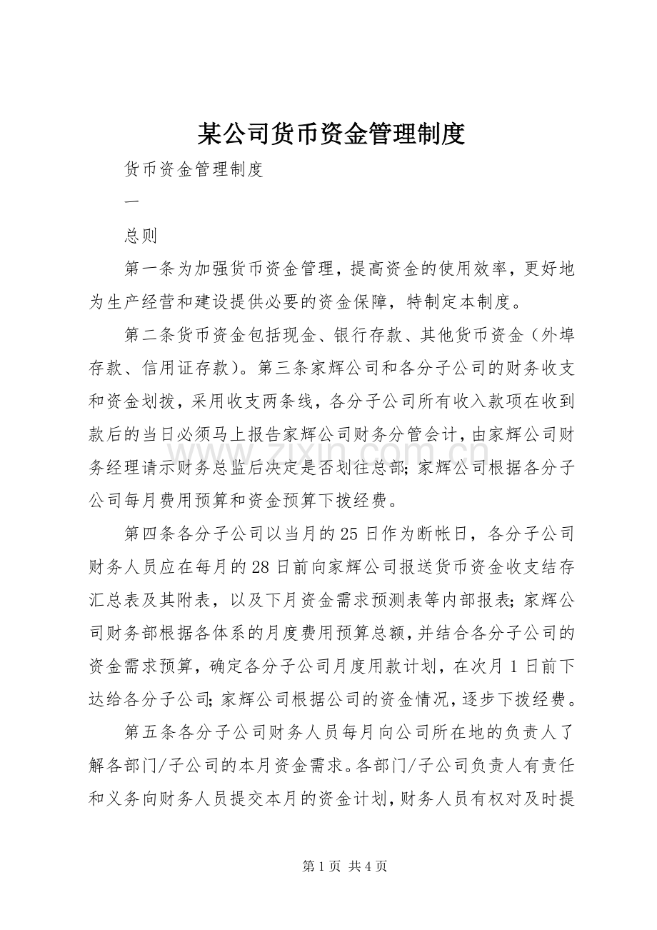 某公司货币资金管理规章制度.docx_第1页