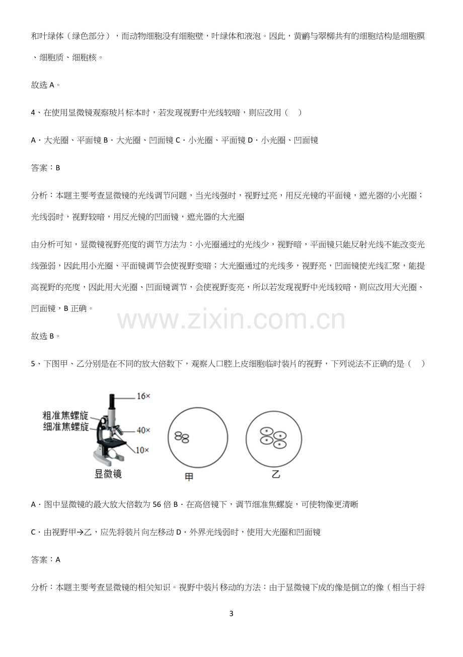 人教版初中生物七年级上册第二单元生物体的结构层次重难点归纳.docx_第3页