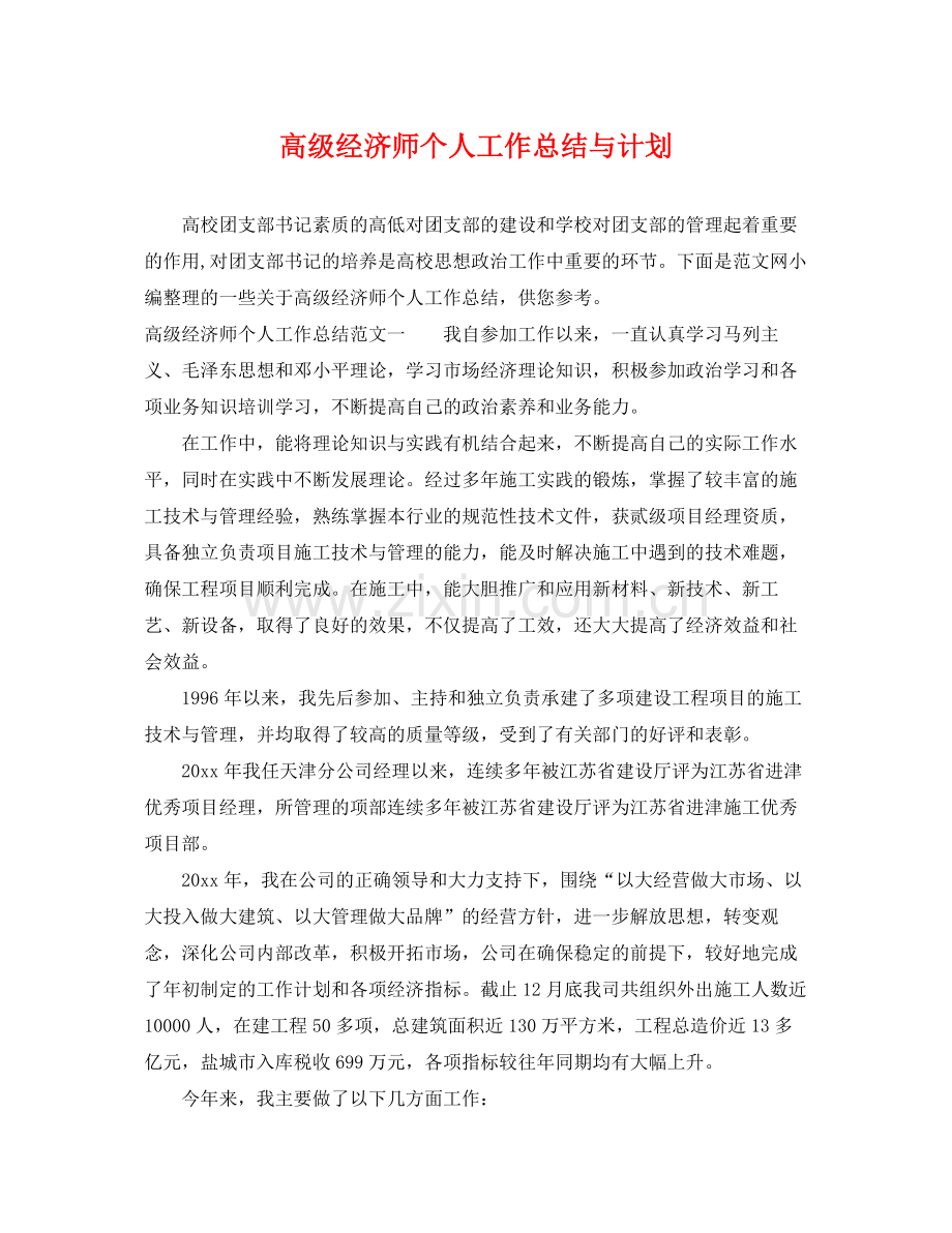 高级经济师个人工作总结与计划 .docx_第1页