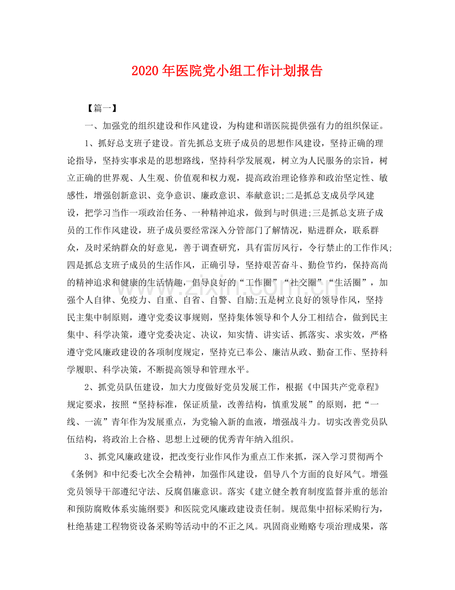 2020年医院党小组工作计划报告 .docx_第1页