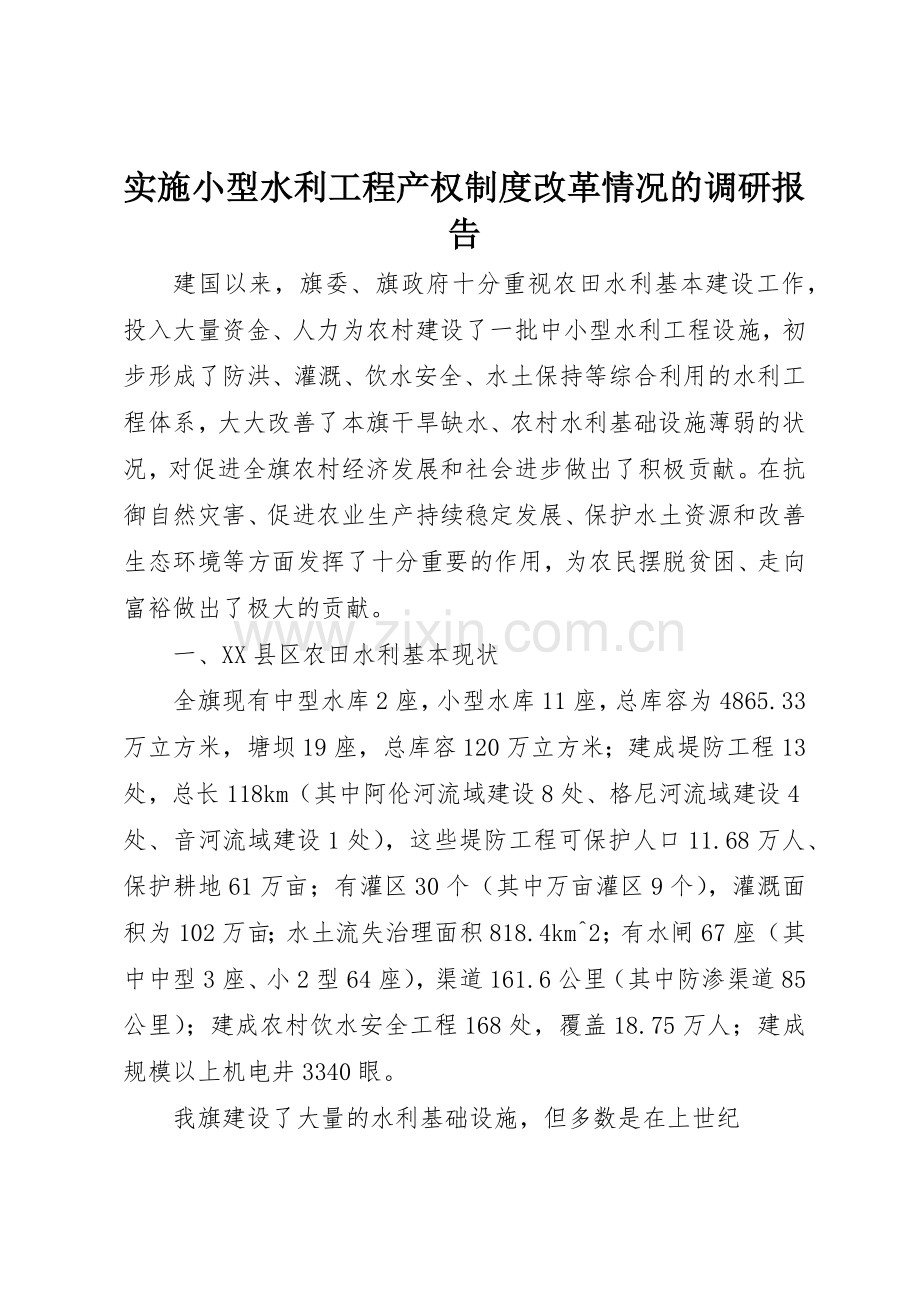 实施小型水利工程产权规章制度细则改革情况的调研报告.docx_第1页