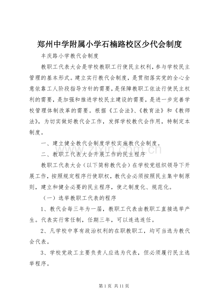 郑州中学附属小学石楠路校区少代会管理规章制度.docx_第1页