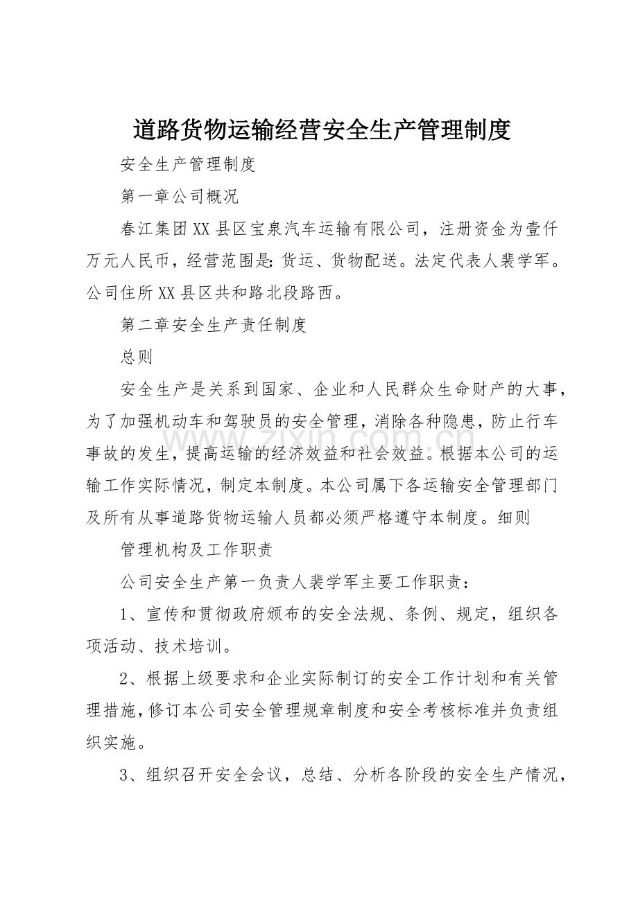 道路货物运输经营安全生产管理规章制度细则.docx_第1页