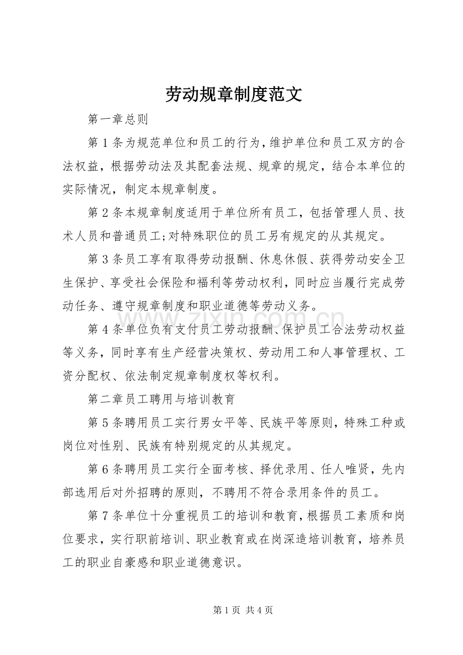 劳动规章规章制度范文.docx_第1页