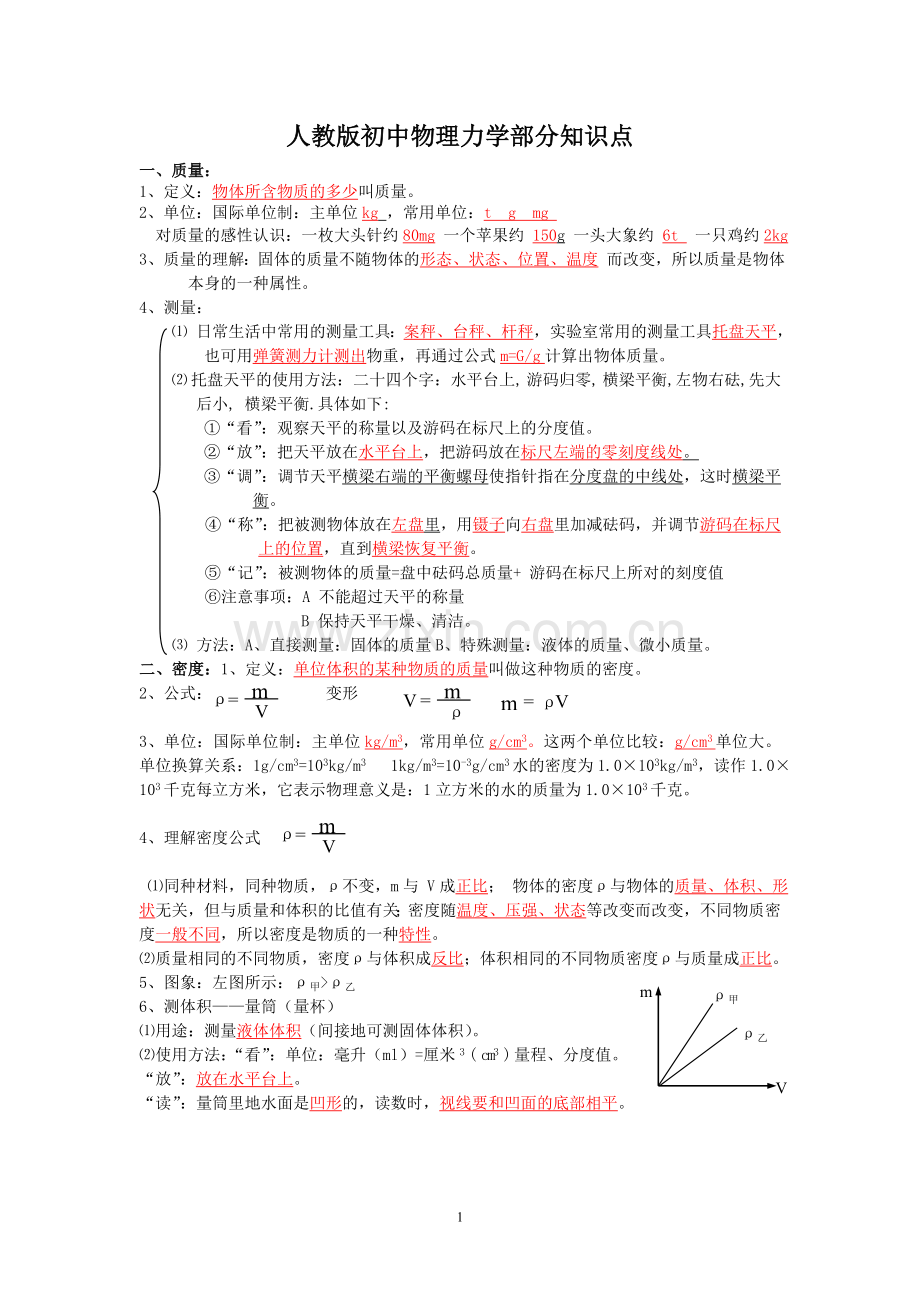 人教版2012中考复习物理力学部分知识点.doc_第1页