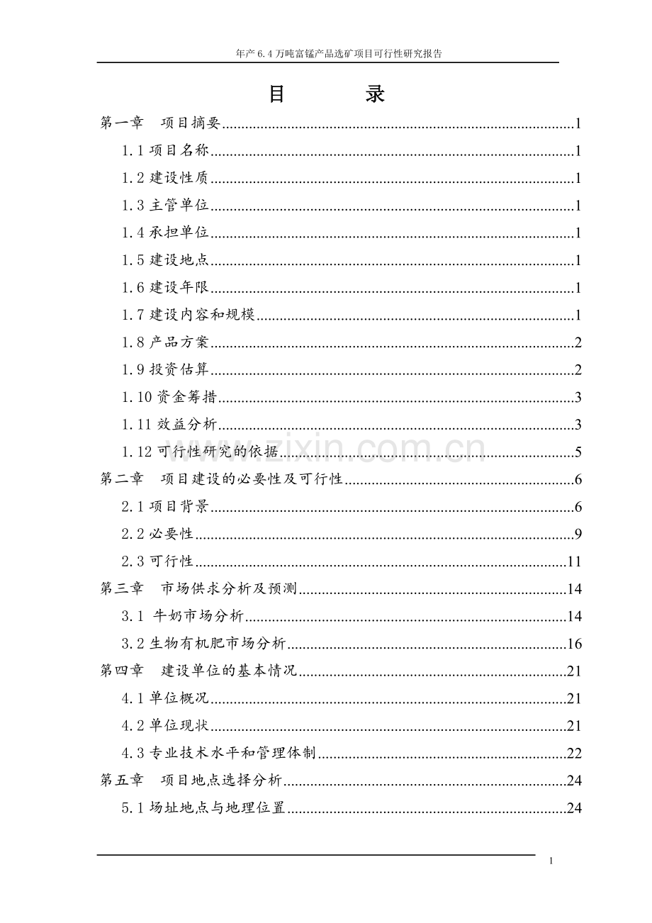 年产6.4万吨富锰产品选矿项目可行性研究报告.doc_第1页