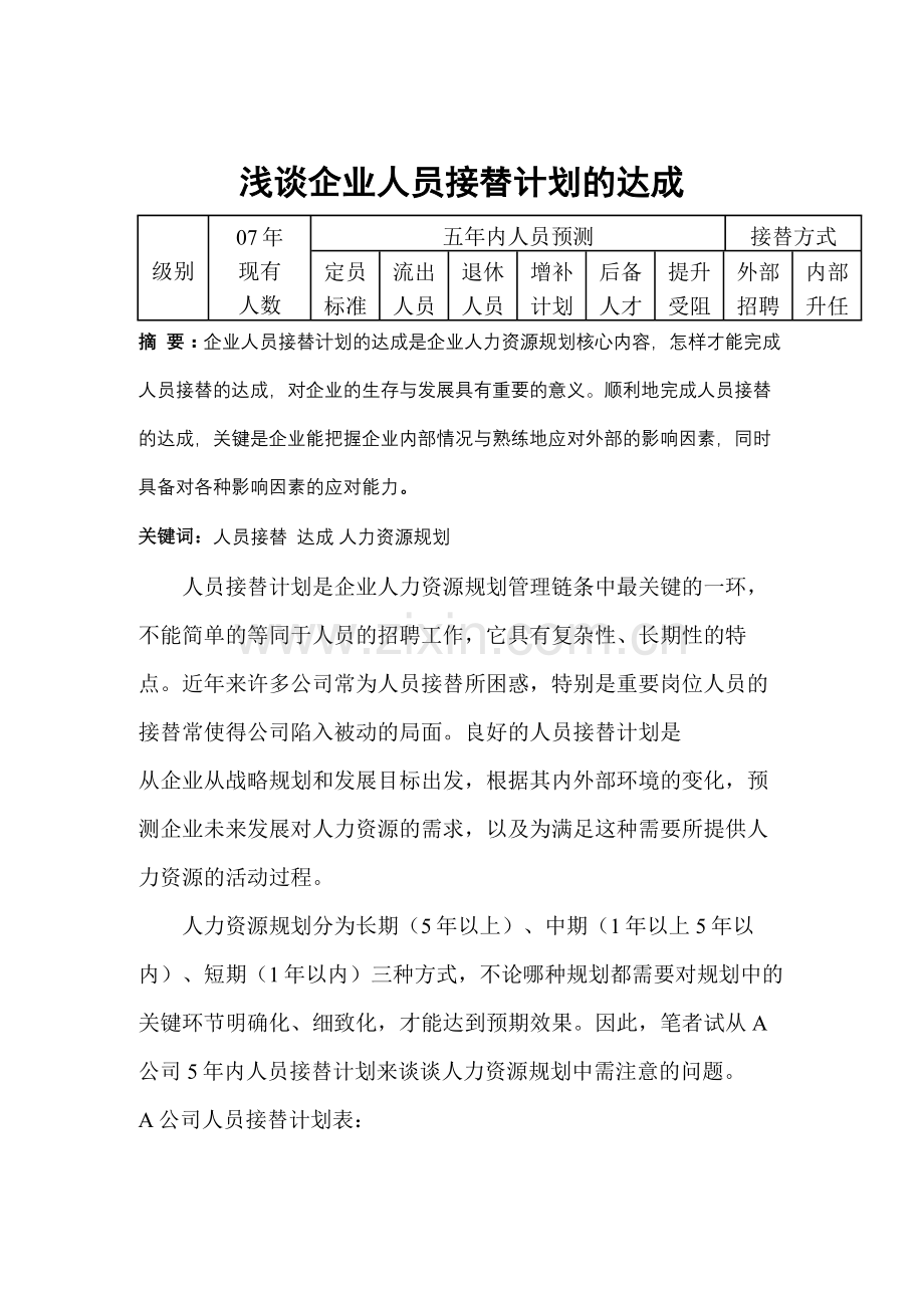 浅谈企业人员接替计划的达成.docx_第1页