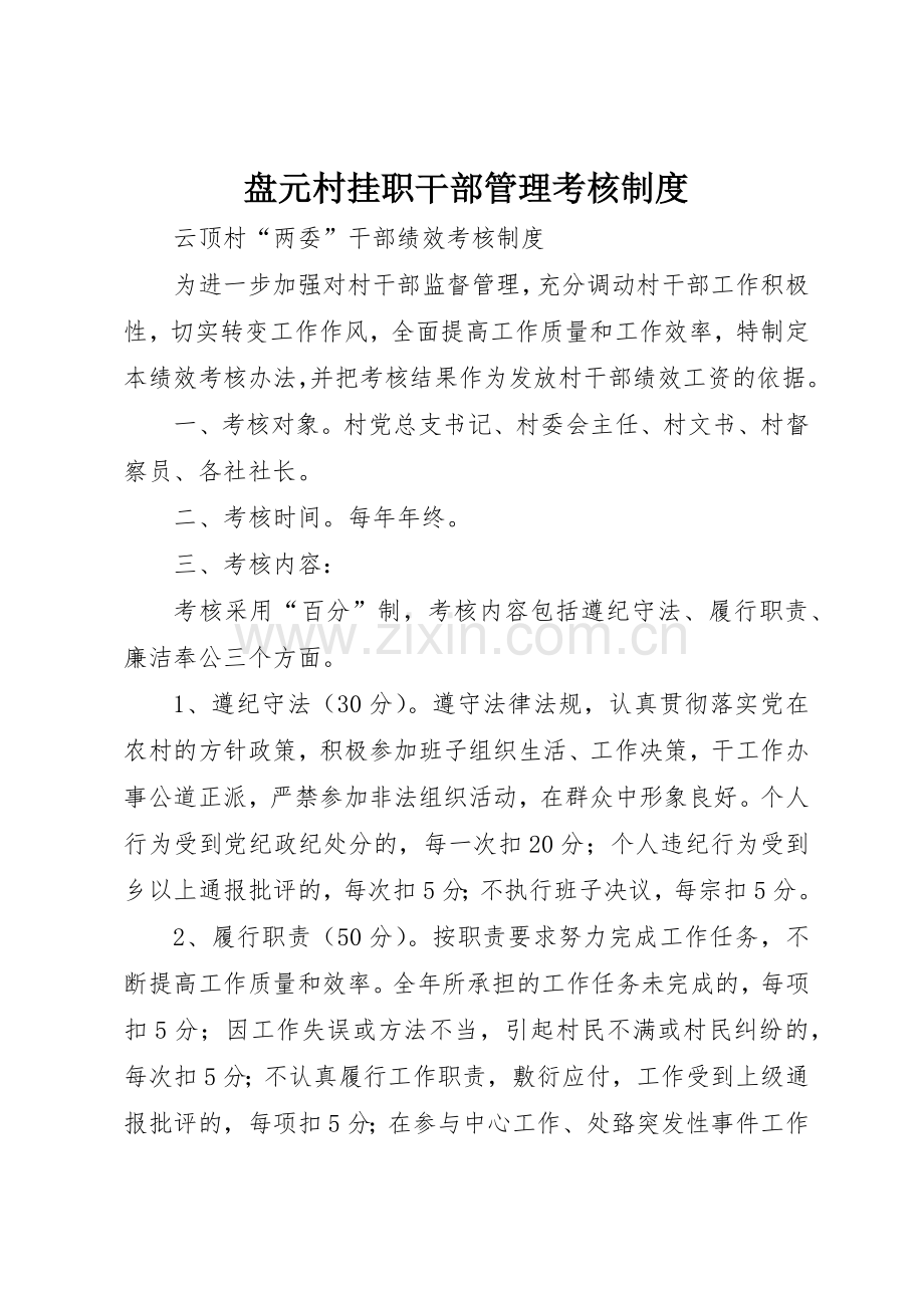 盘元村挂职干部管理考核规章制度细则.docx_第1页