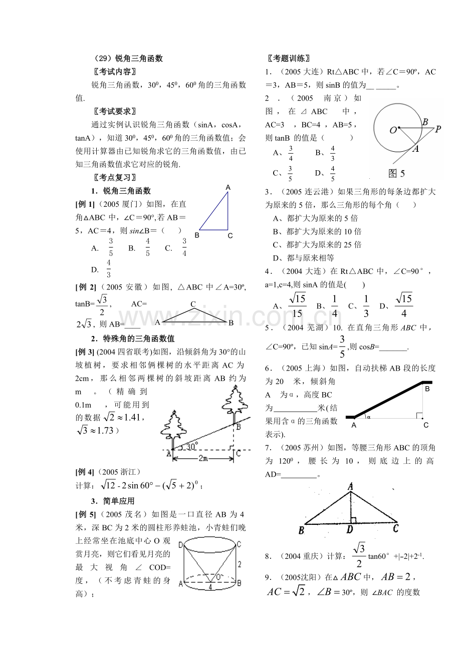 初中数学总复习(29)锐角三角函数.doc_第1页