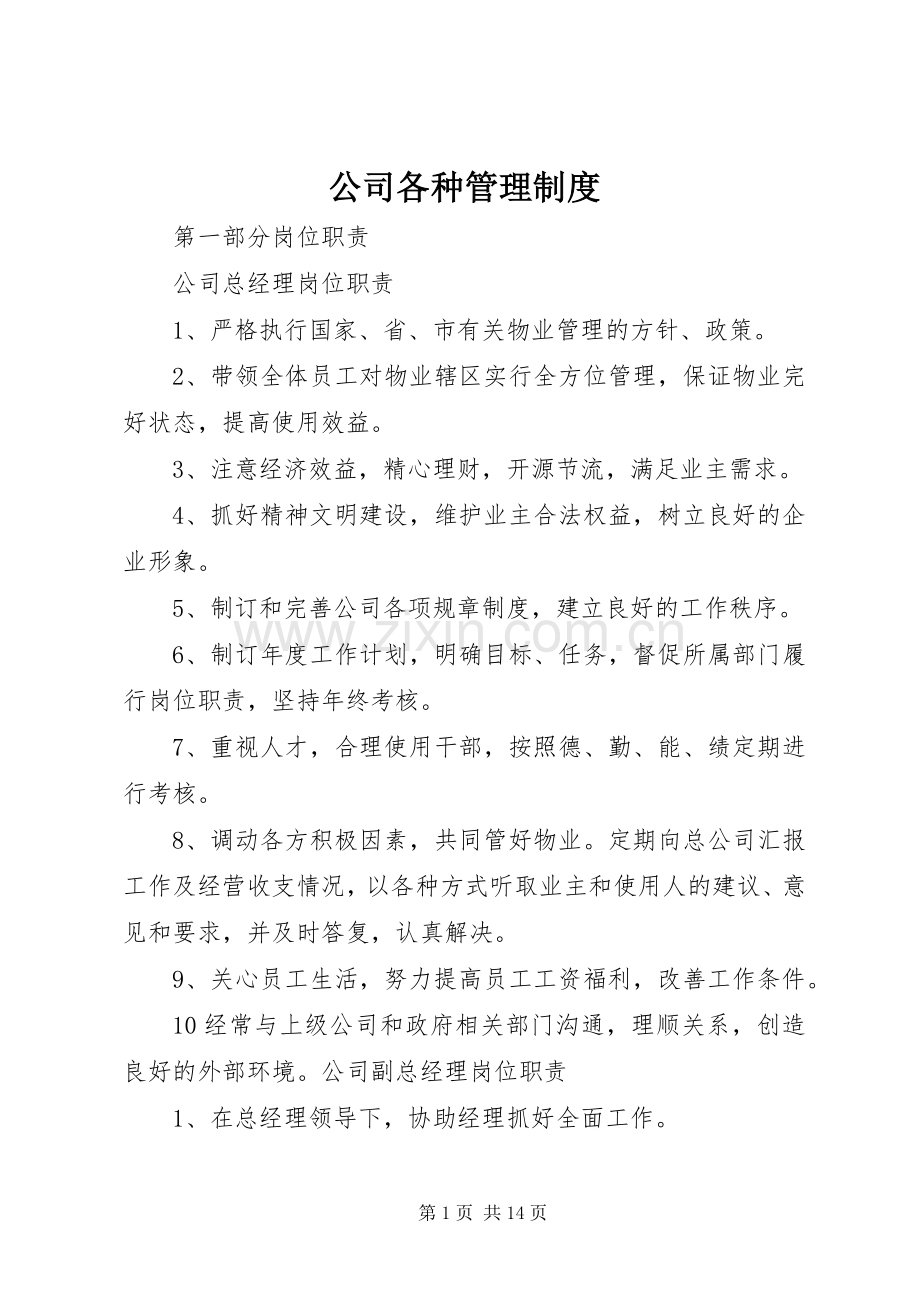 公司各种规章制度管理.docx_第1页