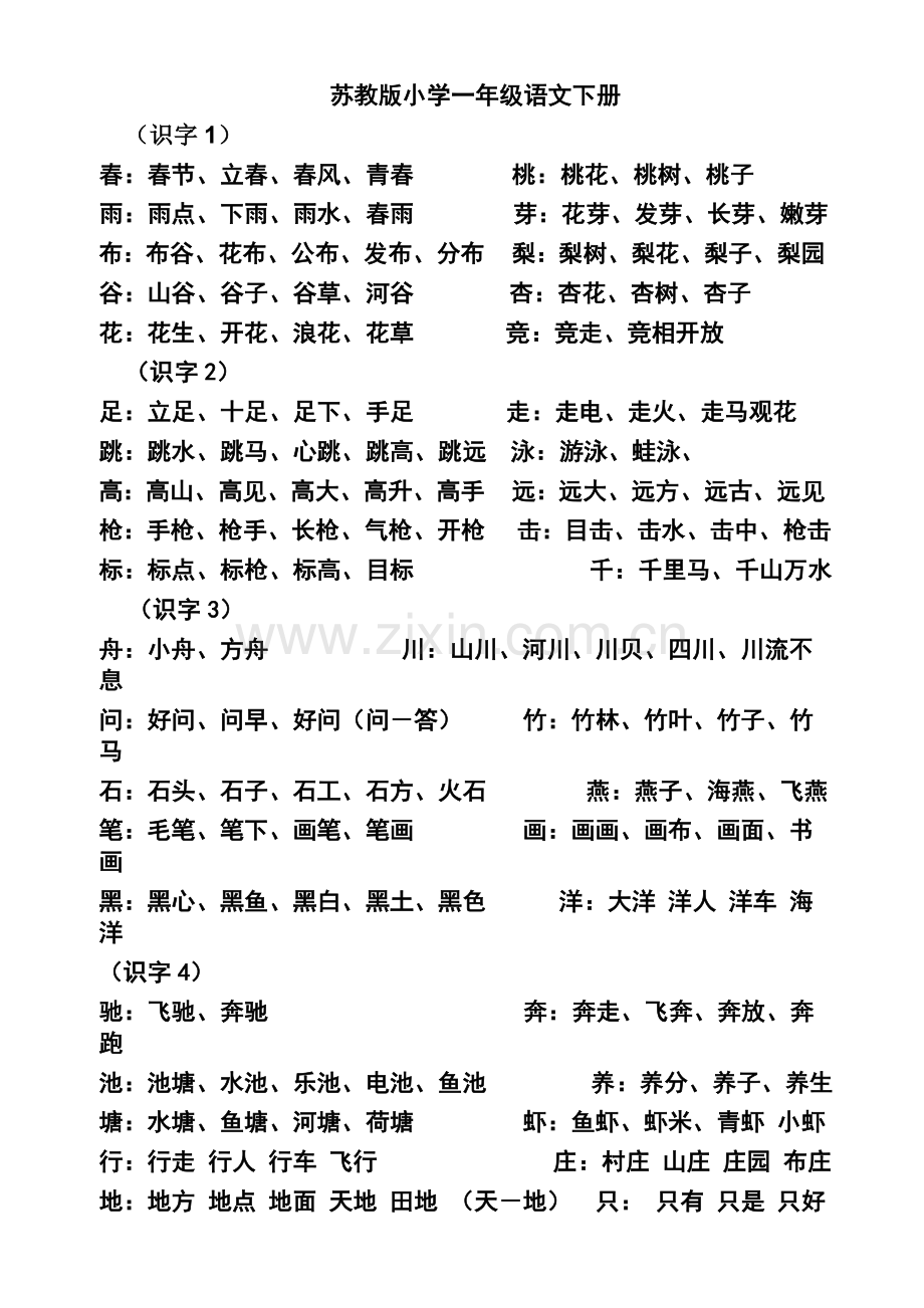 苏教版小学一年级语文下册生字表组词.doc_第1页